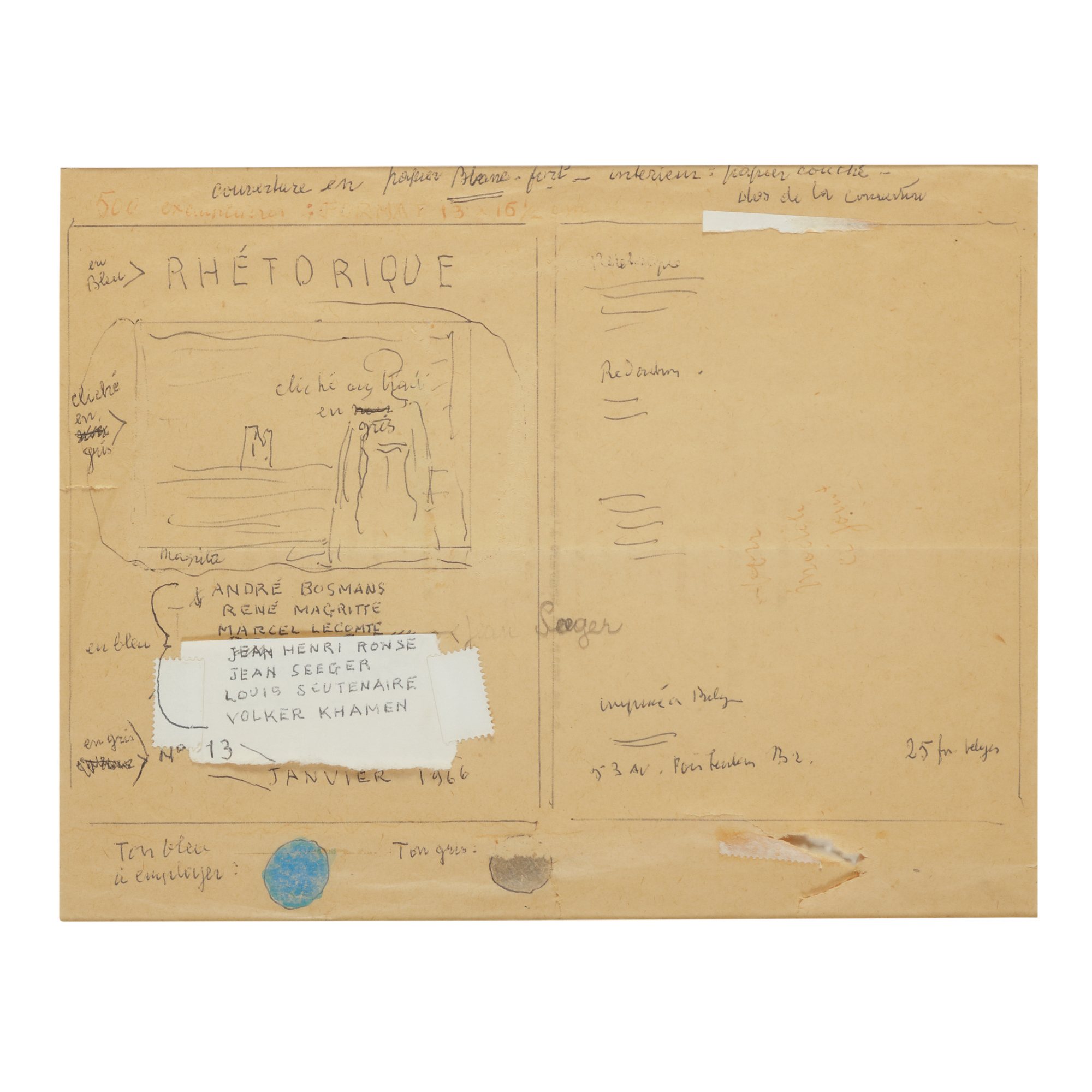 MAGRITTE, RENÉ | The artist's drawing for the cover of Rhétorique, with ...