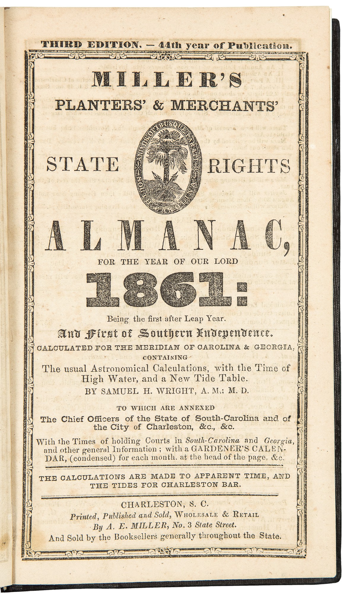 CIVIL WAR [CONFEDERATE] Miller's Planters' & Merchants' State Rights