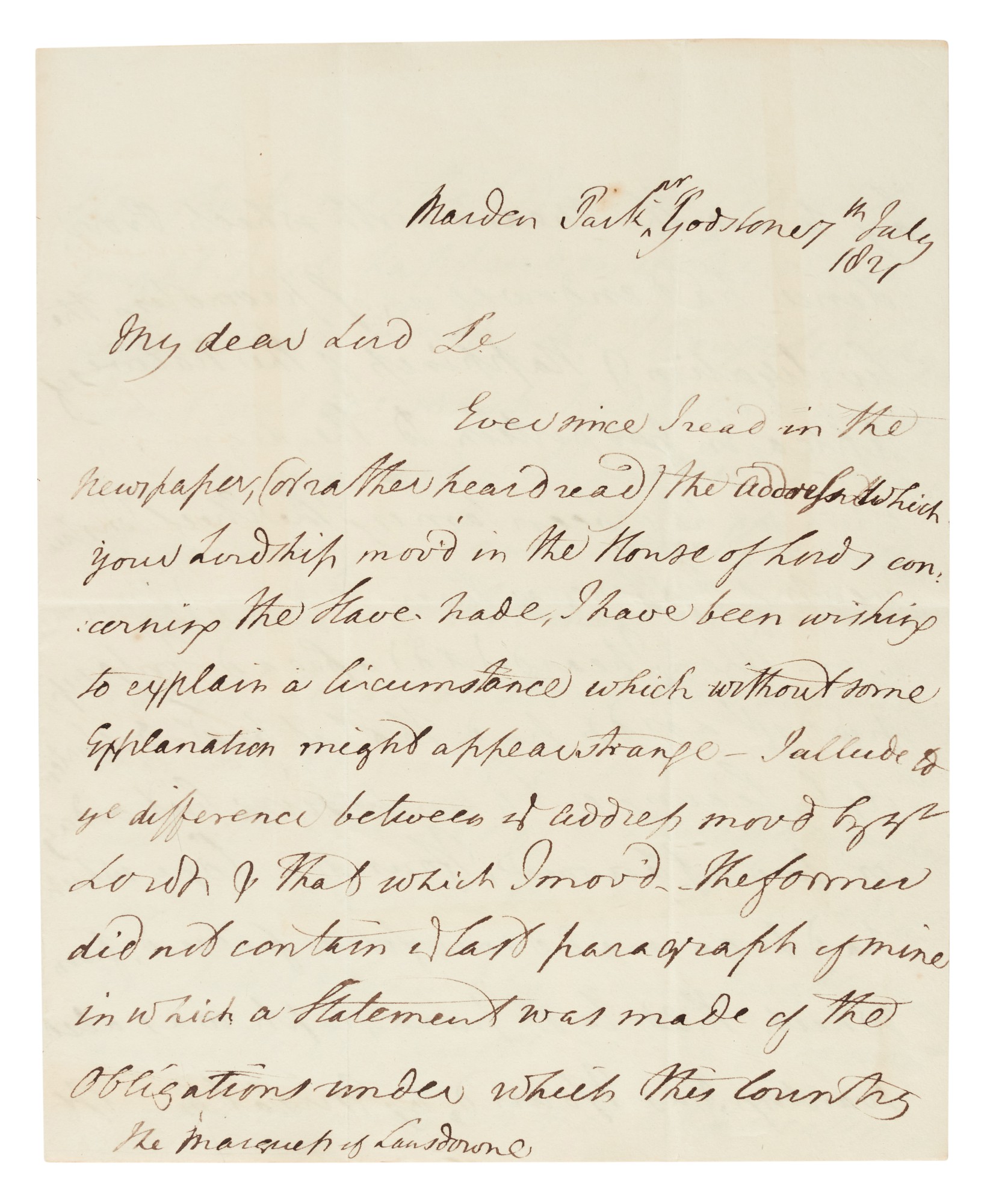 William Wilberforce autograph letter signed, on the moral duty of Britain to make reparations