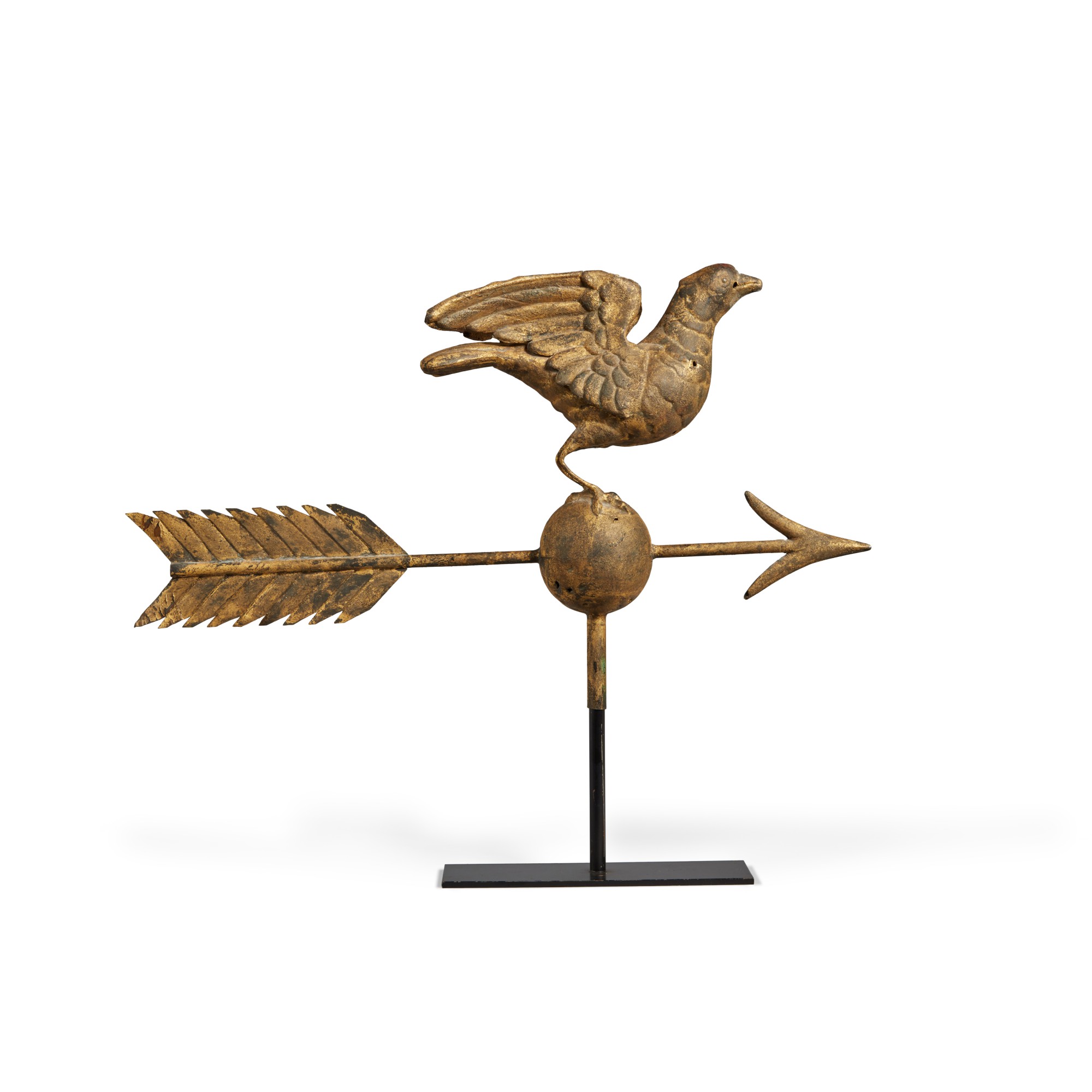 Very Rare Molded and Gilt Full Bodied Copper Dove Weathervane, Late