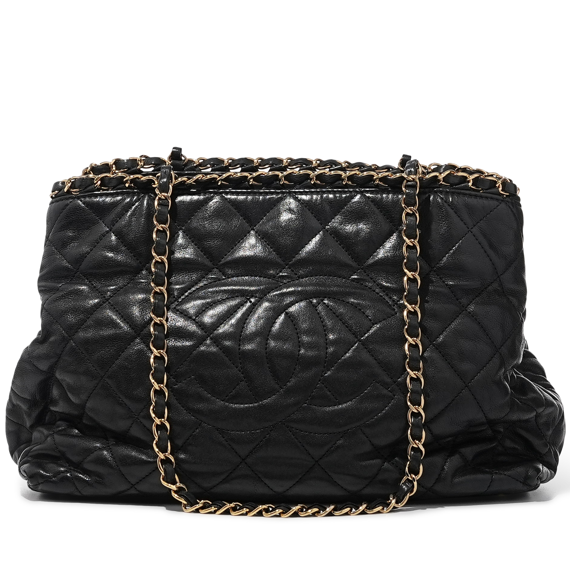 Chanel Black Quilted Lambskin Tote Shoulder Bag Gold Hardware, 2011 Available For Immediate Sale