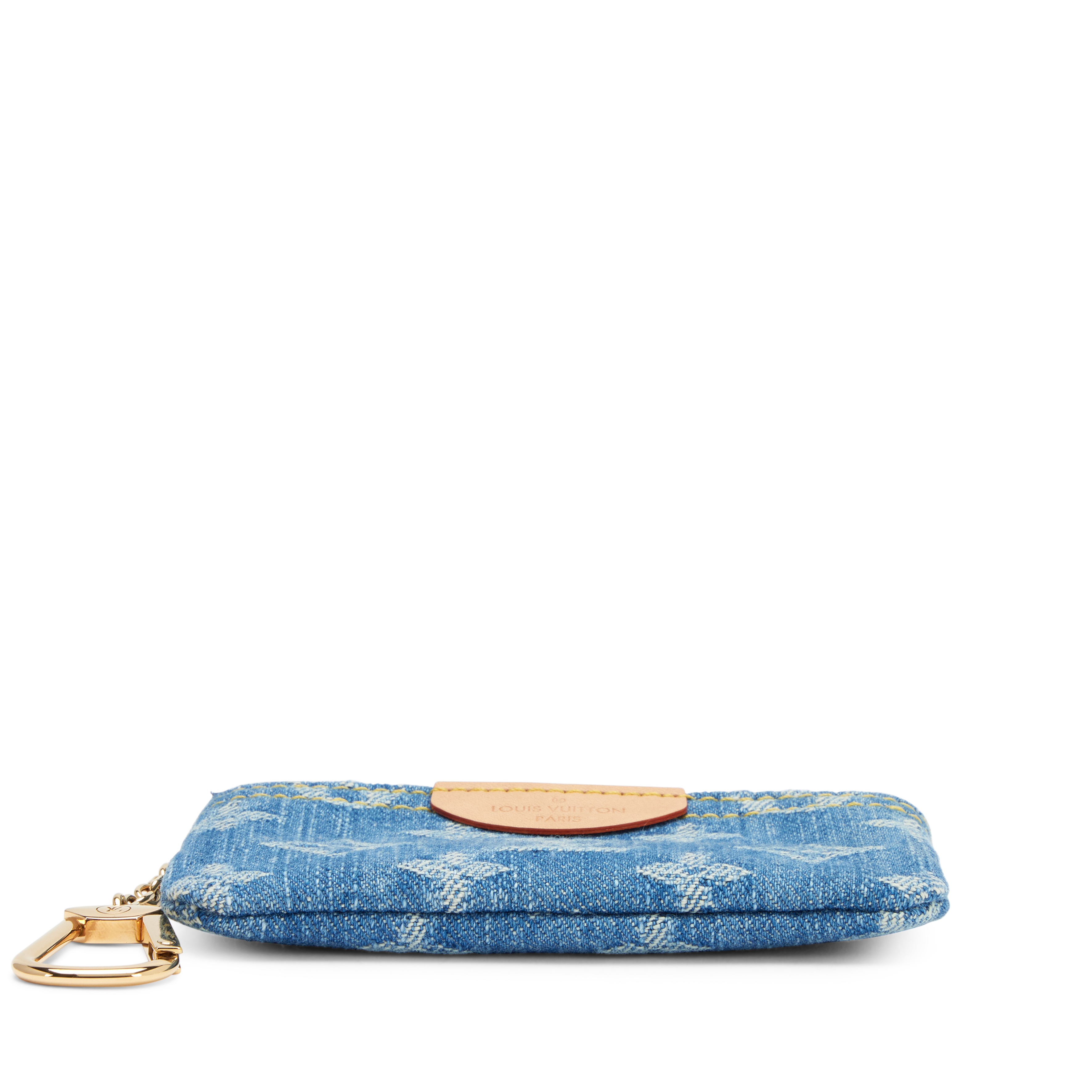 LOUIS VUITTON デニムキーホルダー Louis Vuitton Blue Denim Monogram Denim Key Pouch Gold