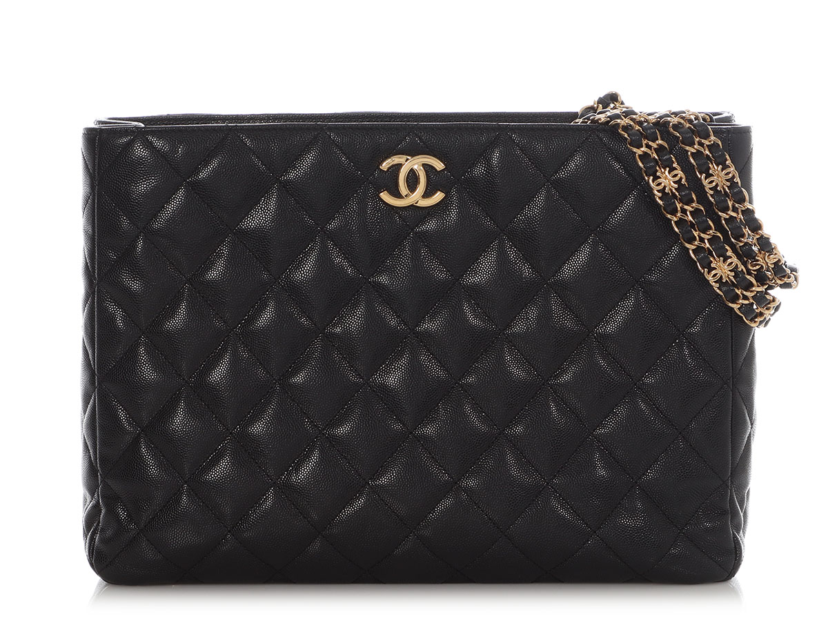 Chanel Black Quilted Soft Caviar Small Coco First Shopping Tote