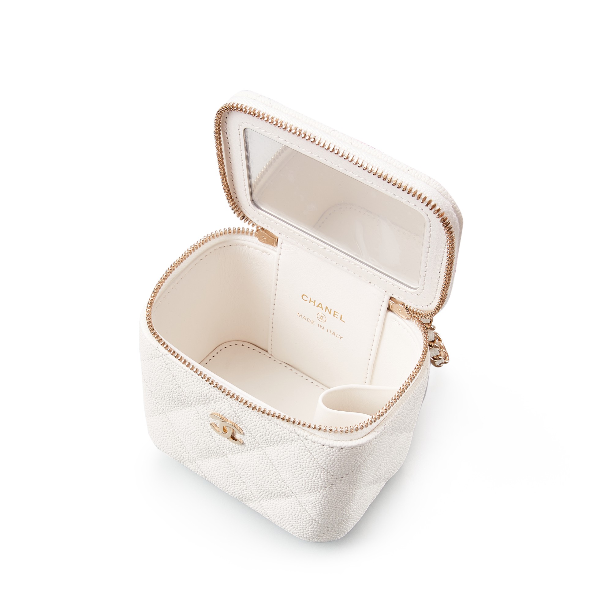 Chanel White Quilted Caviar Small Vanity With Chain Gold