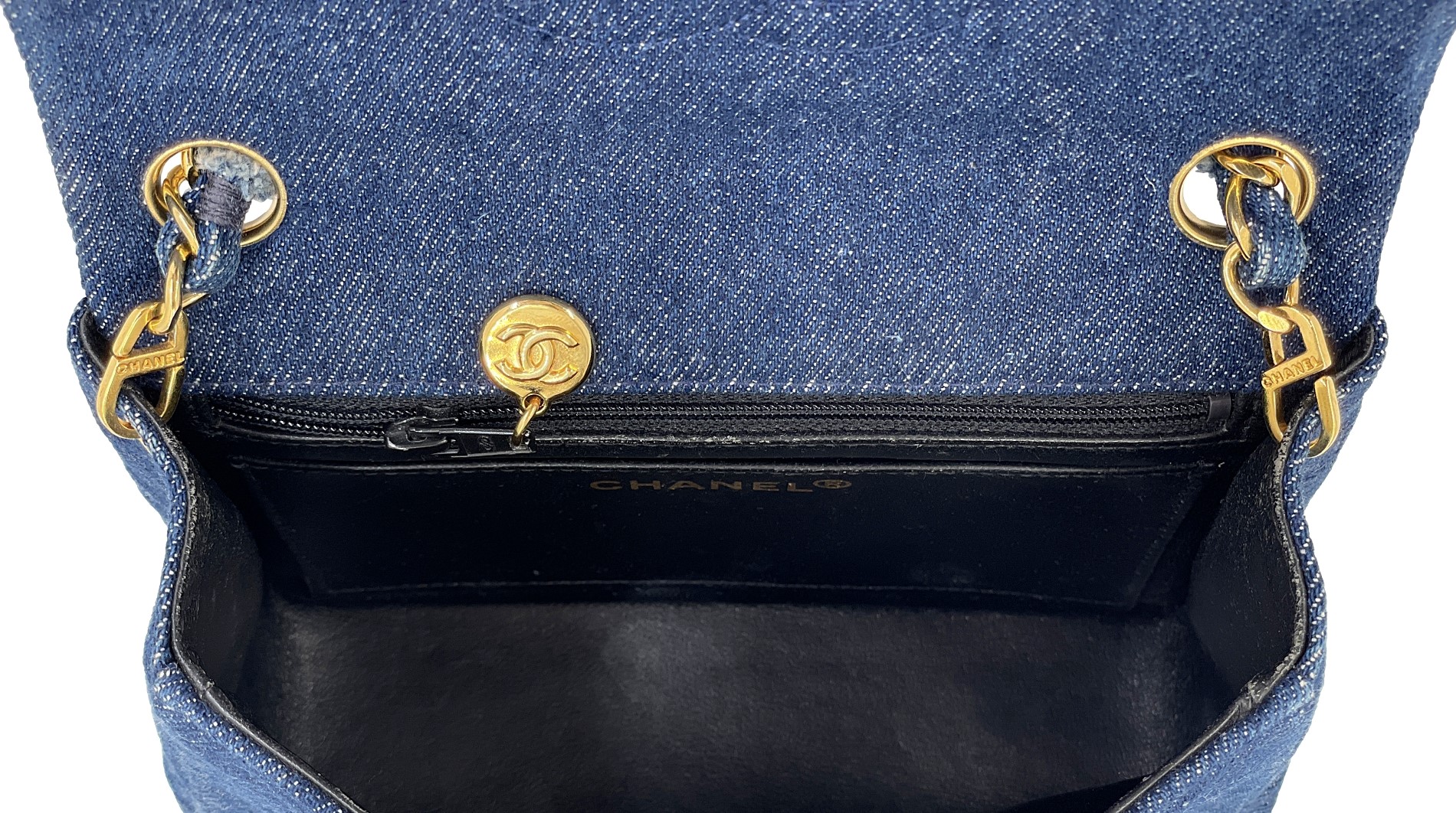 Chanel Vintage Vintage Blue Quilted Denim Square Mini Flap Bag