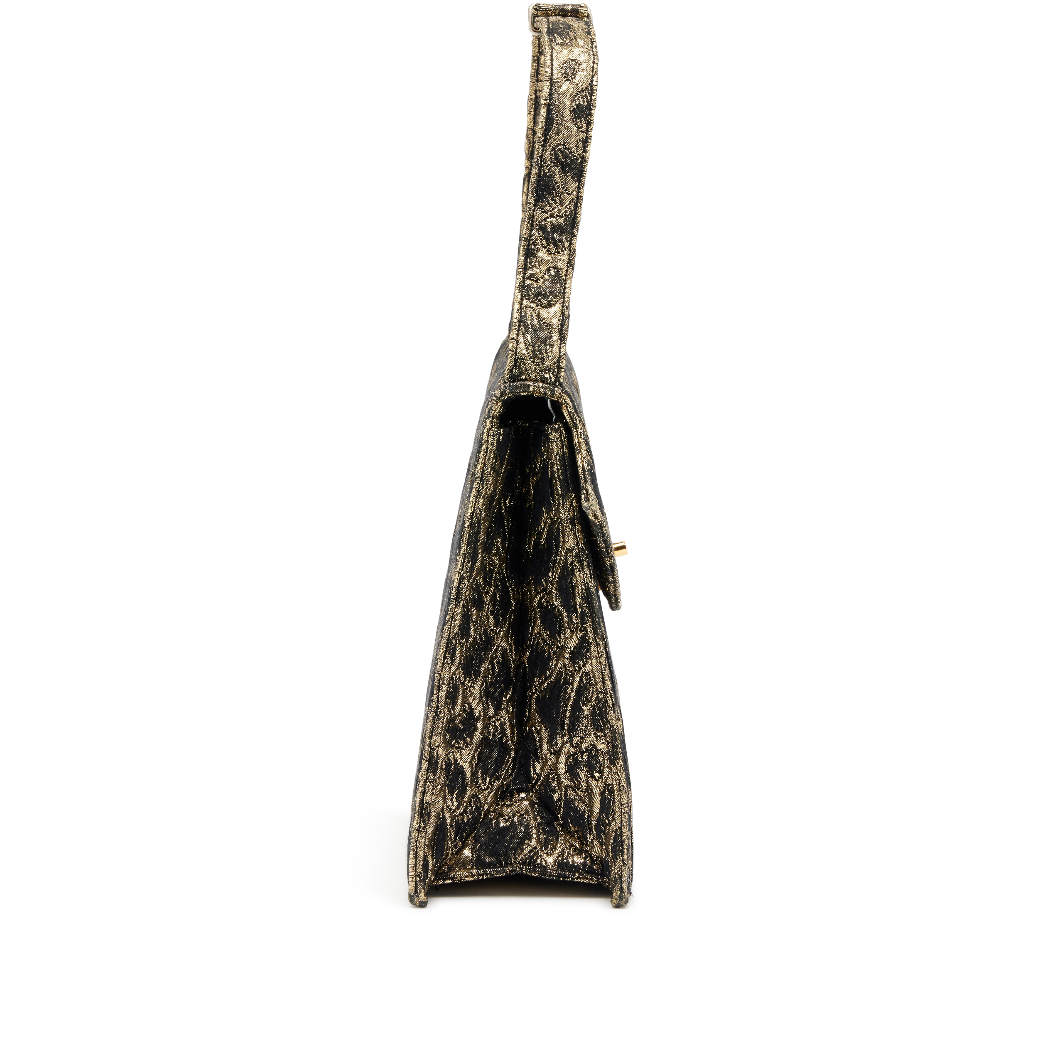 Chanel Vintage Metallic Gold And Black Jacquard Brocade Flap