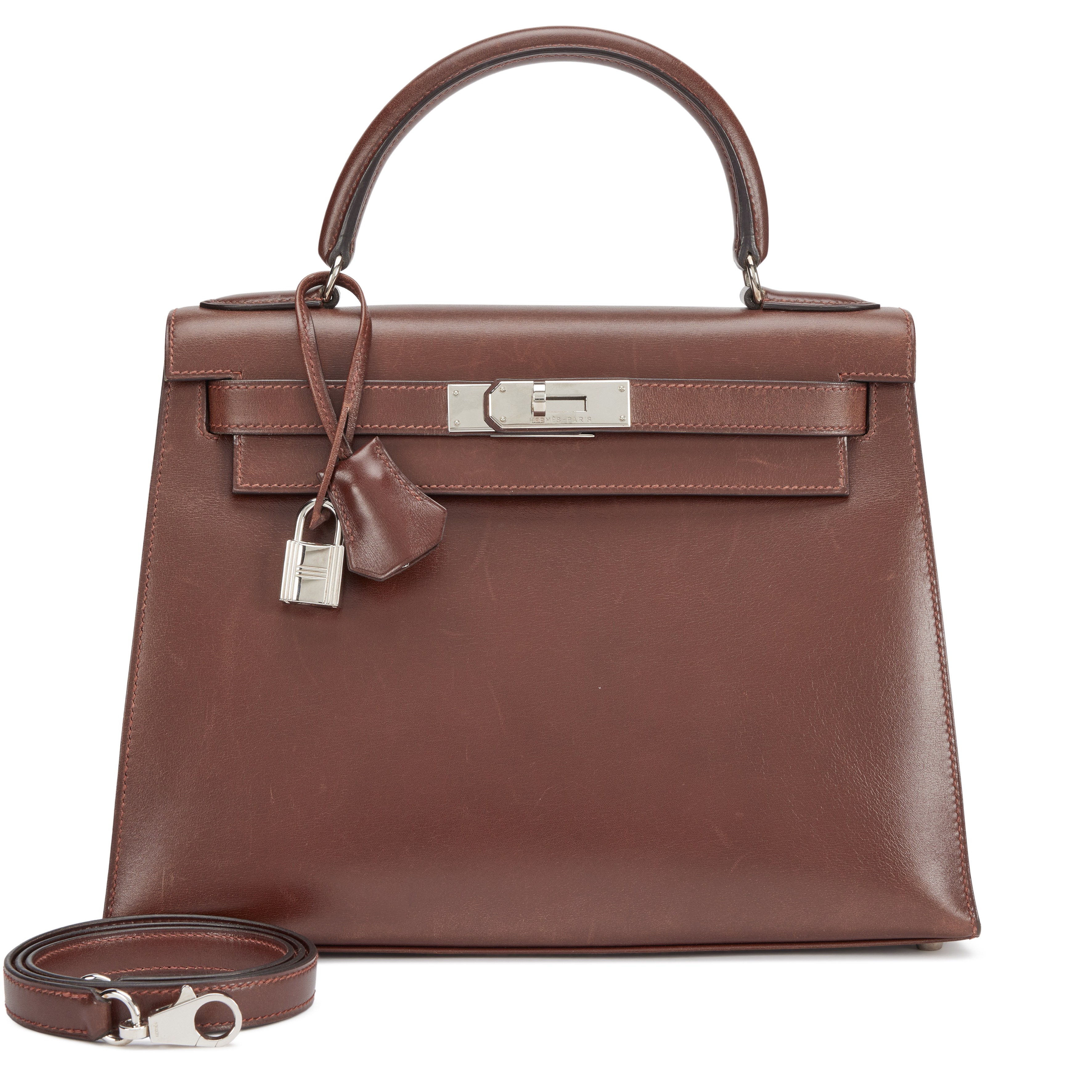 Hermès Vintage Havane Box Sellier Kelly 28 Palladium Hardware