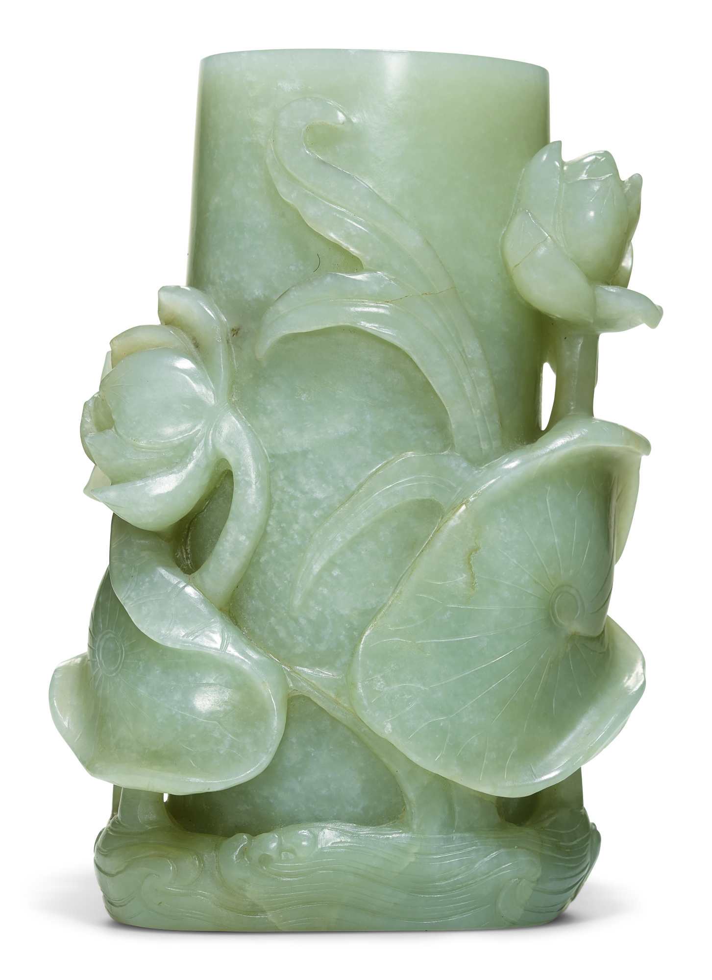 A CELADON JADE ‘LOTUS’ VASE QING DYNASTY, 19TH CENTURY Works of Art