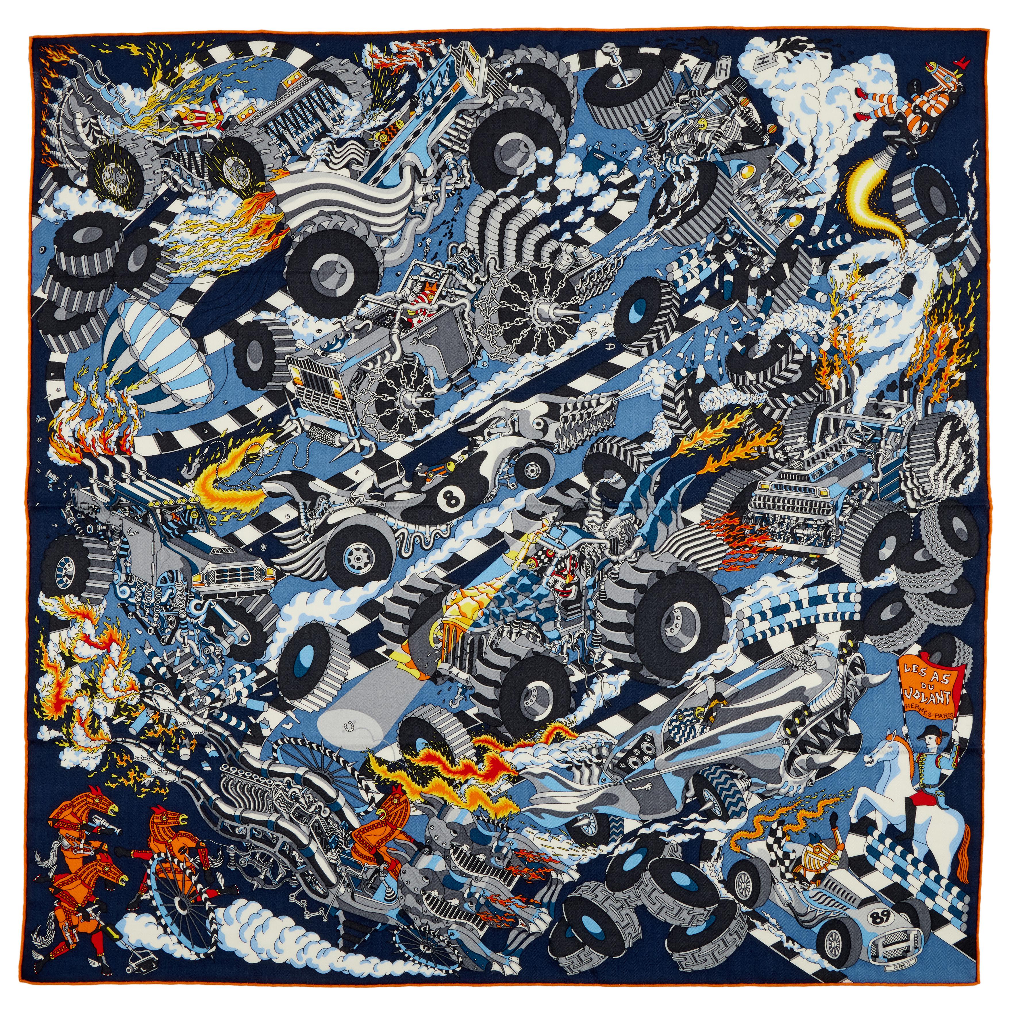 Hermès Marine, Bleu Lavande, Jaune Les As Du Volant Cashmere And