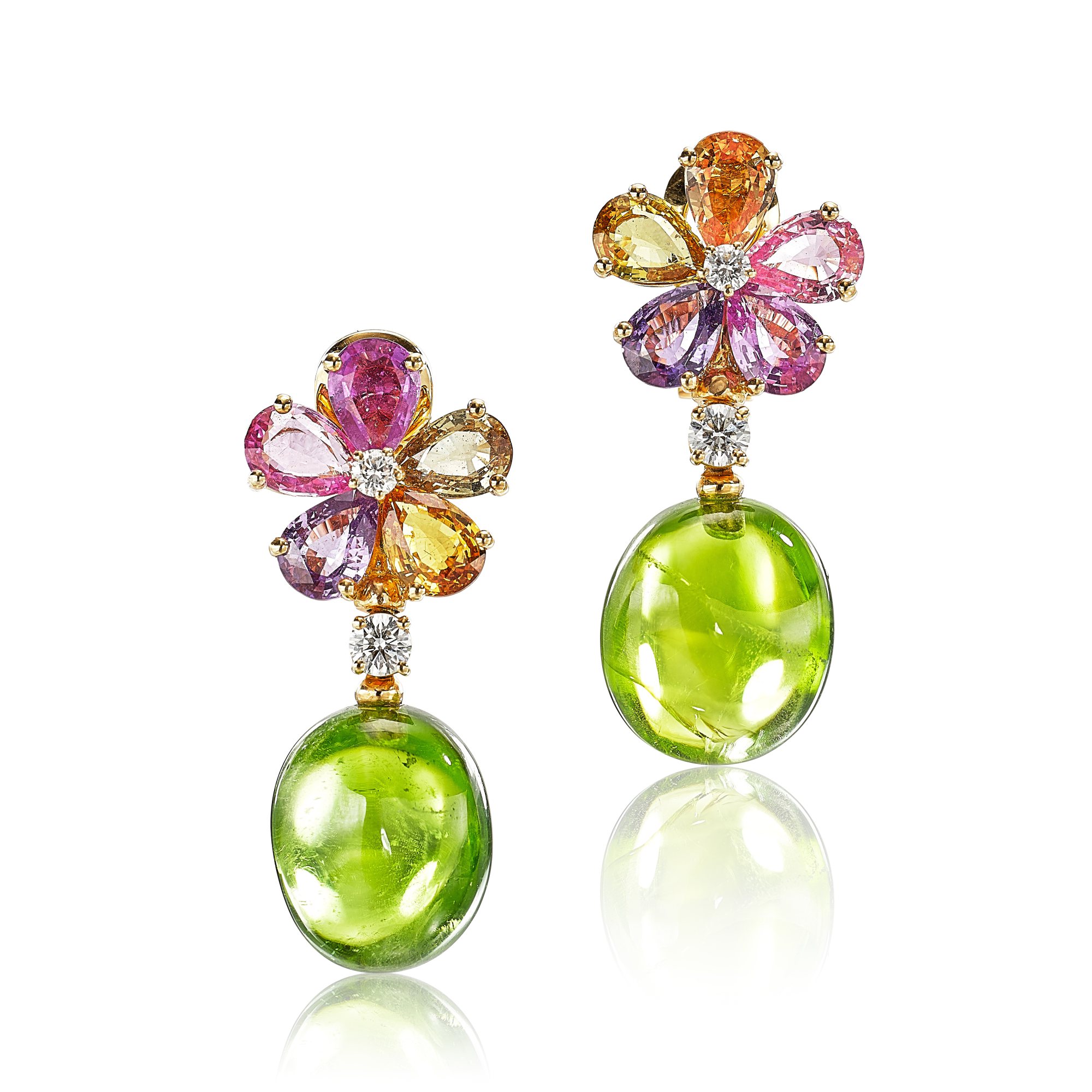 Pair Of Peridot Coloured Sapphire And Diamond Pendent Earrings pair-of-peridot-coloured-sapphire-and-diamond-pendent-earrings