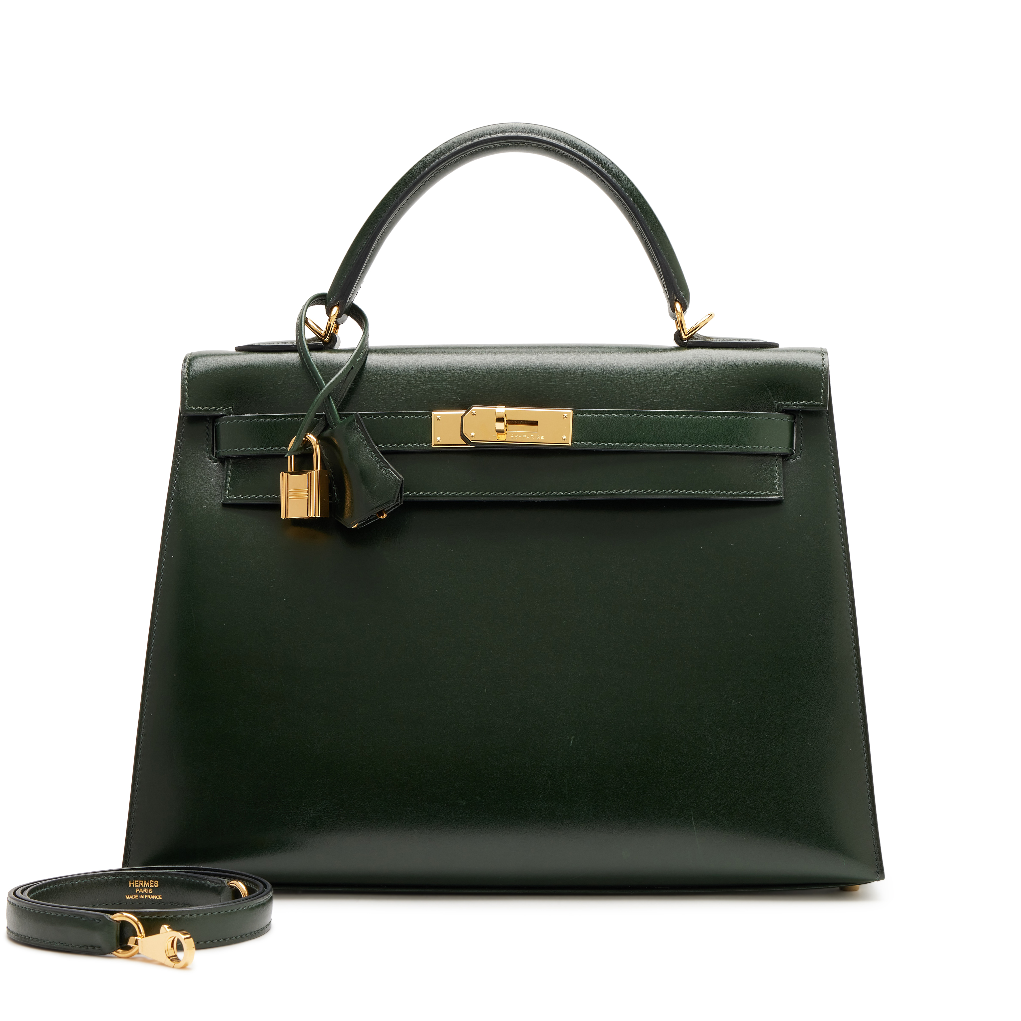 Hermès Vert Fonce Box Sellier Kelly 32 Gold Hardware, 2008 