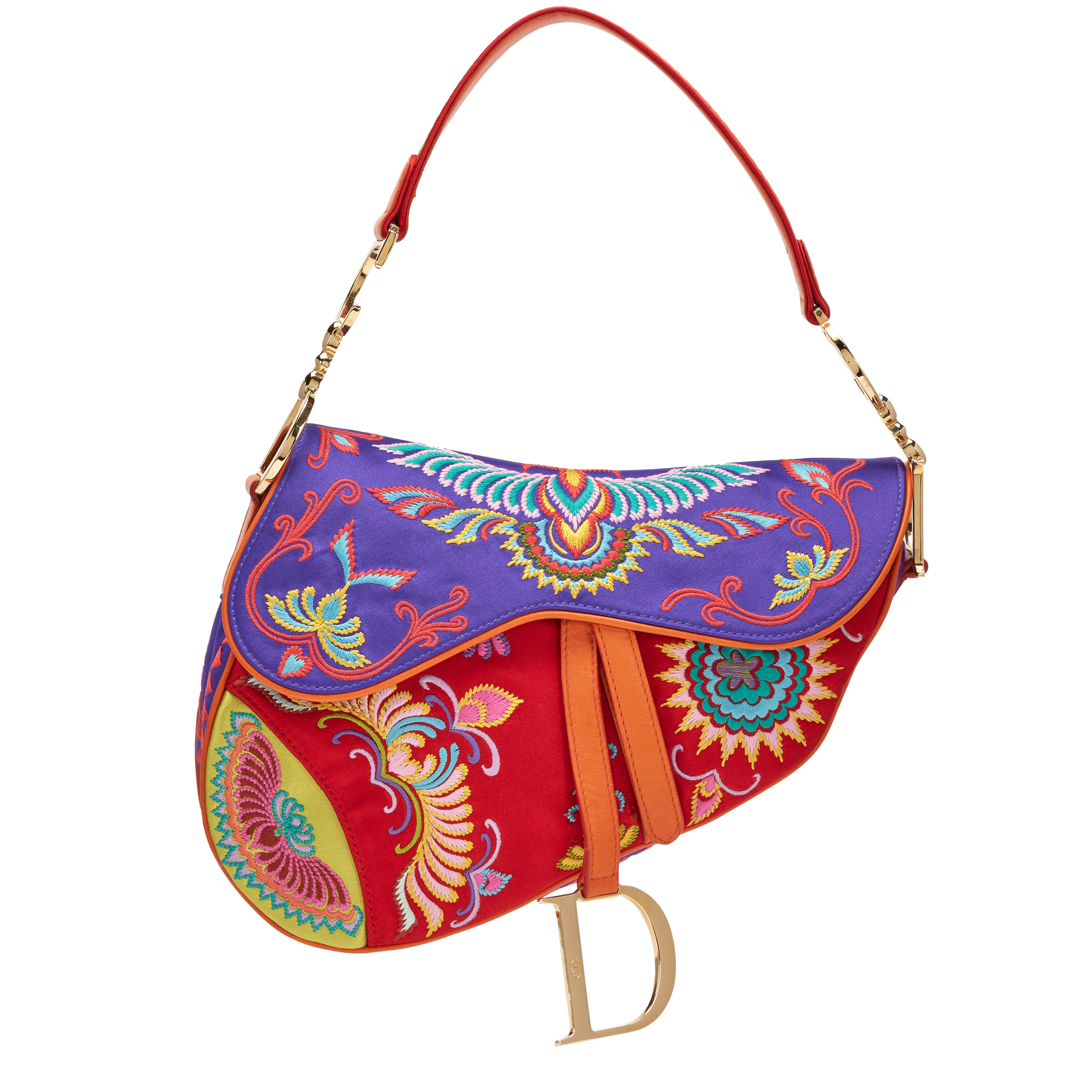 Christian Dior John Galliano Multicolor Embroidered Satin Saddle 