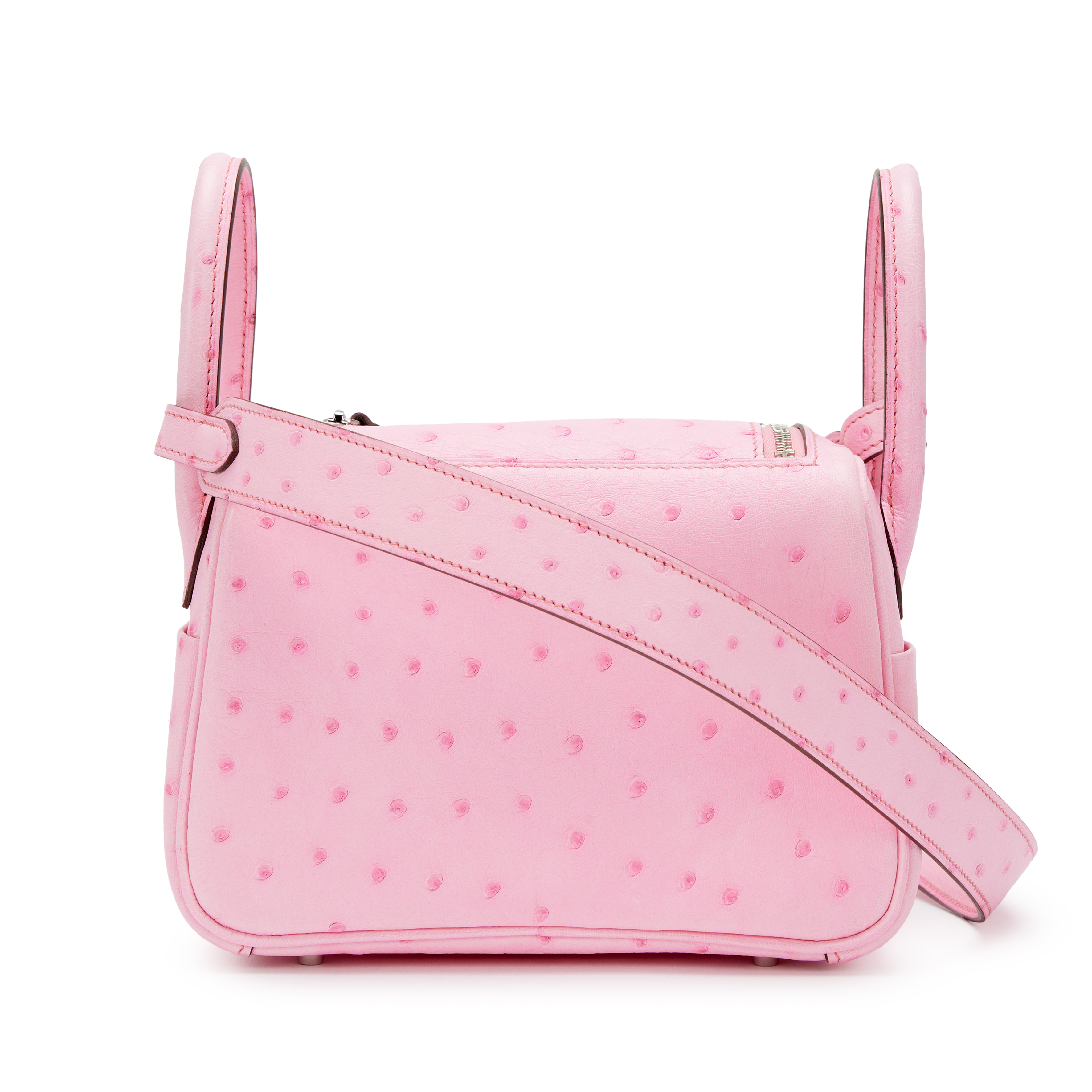 Hermès 5P Bubblegum Pink Ostrich Mini Lindy 20 Palladium Hardware