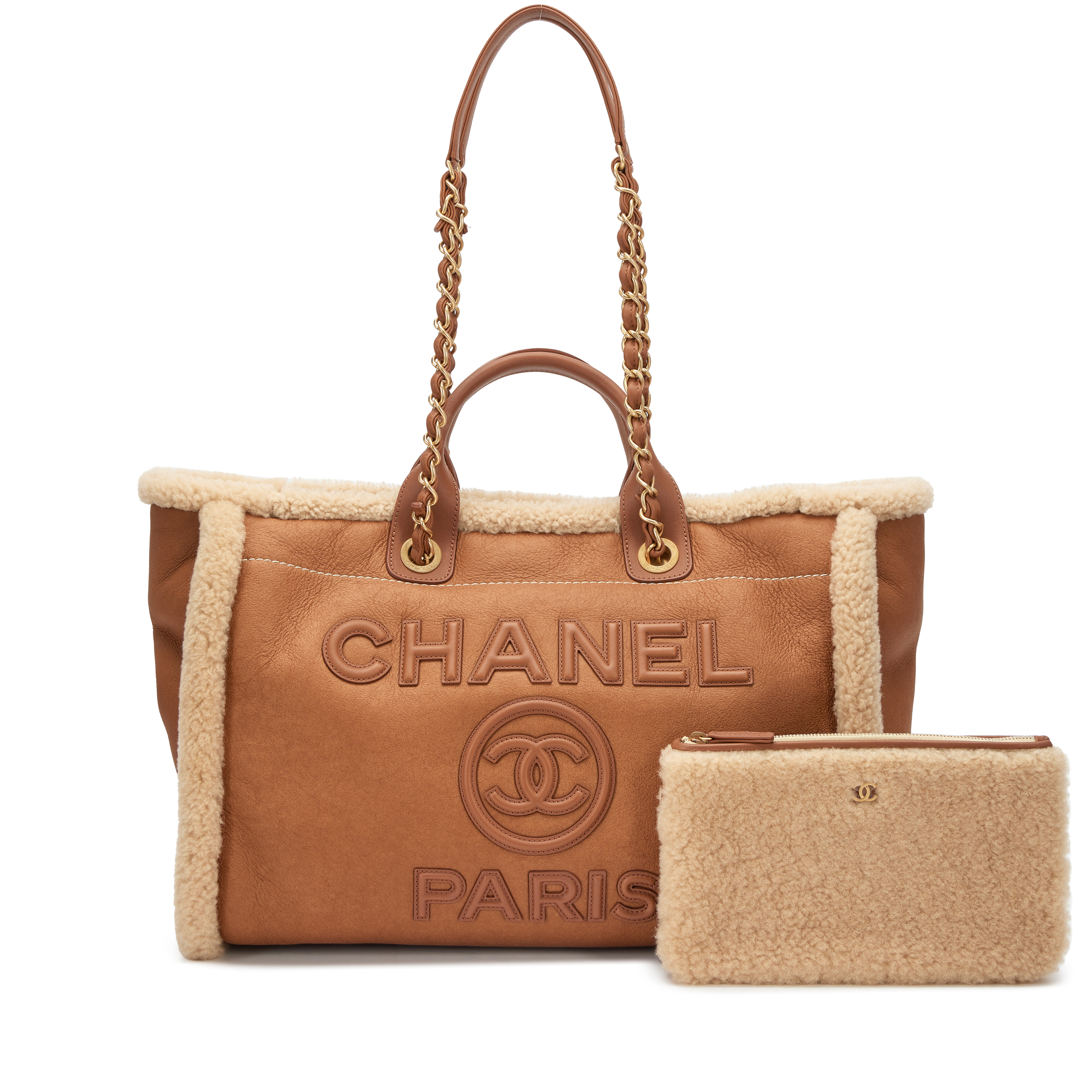 Chanel Brown Lambskin And Teddy Shearling Medium Deauville Tote
