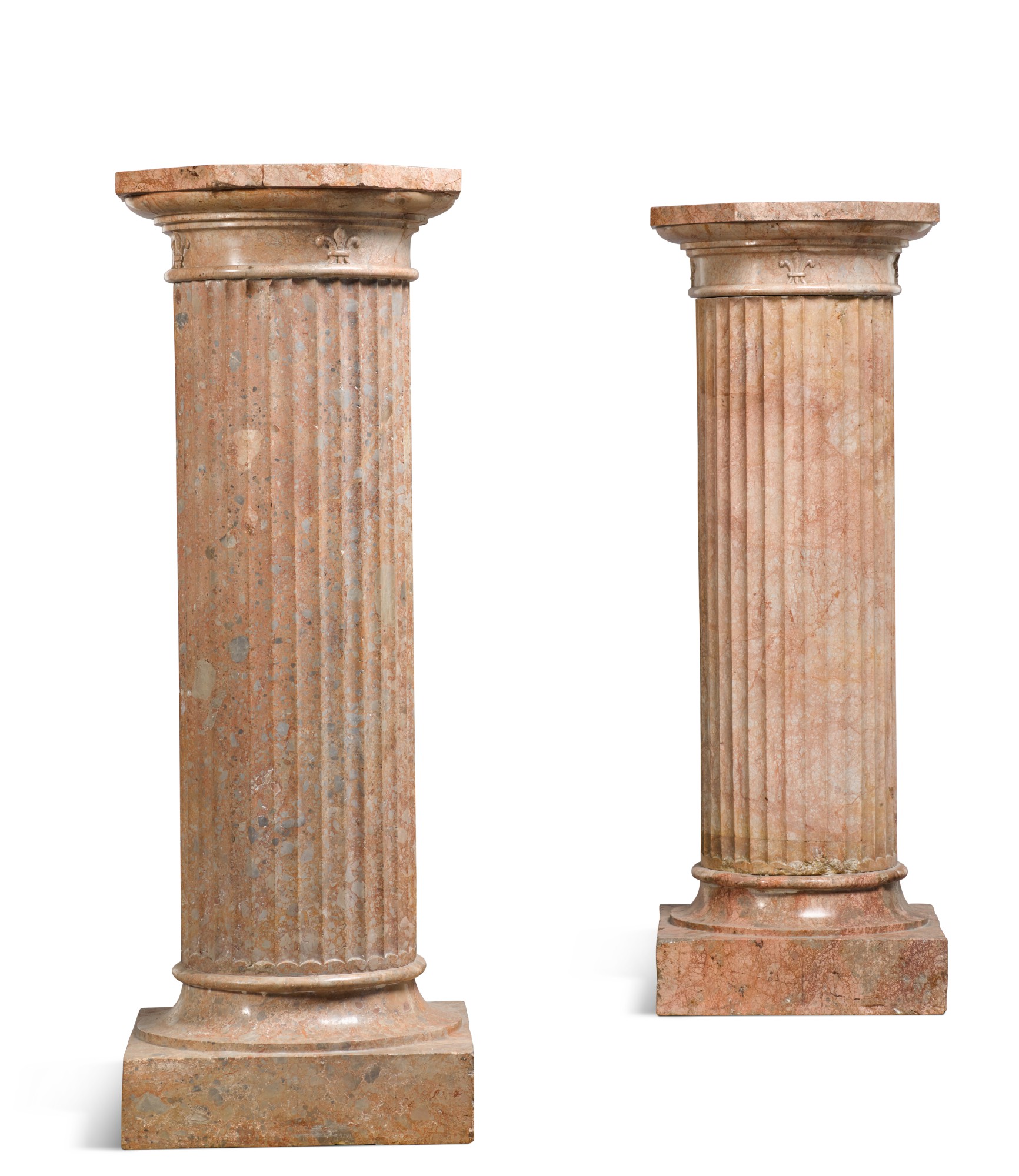 A pair of pink marble column pedestals, late 19th/early 20th century ...