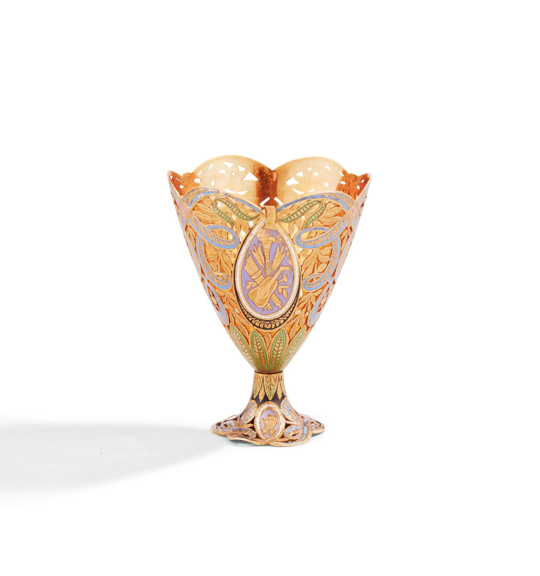 AN ENAMELLED GOLD ZARF, PROBABLY GENEVA FOR THE OTTOMAN MARKET CIRCA