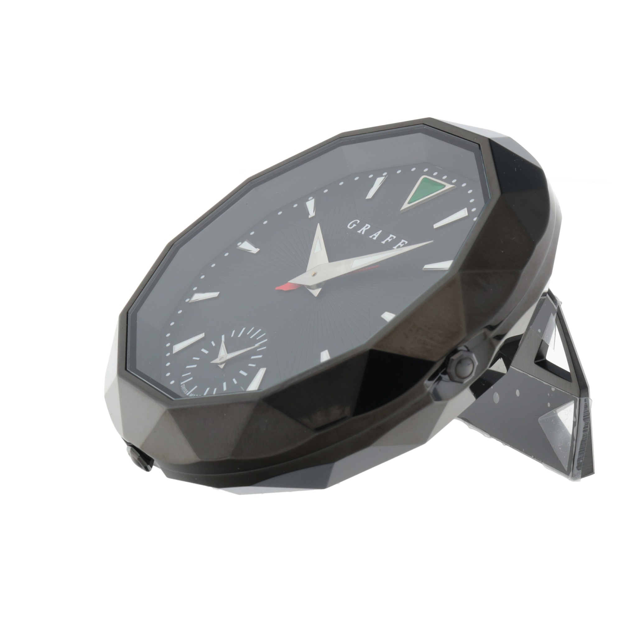DLCCOATED STAINLESS STEEL DUAL TIME ZONE DESK CLOCK CIRCA 2012 Graff