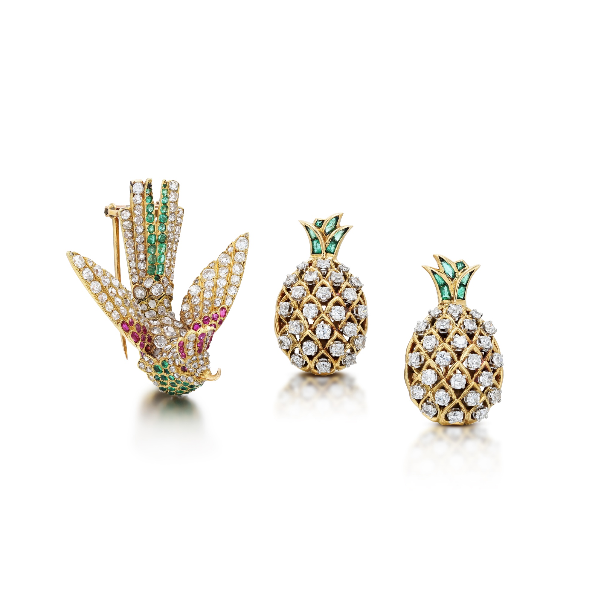 Parure En Argent Sterling Avec émeraudes Et Rubis Natifs - XXe Siècle, Ensemble Bague, Boucles D'oreilles, Bracelet, Occasion Bel état