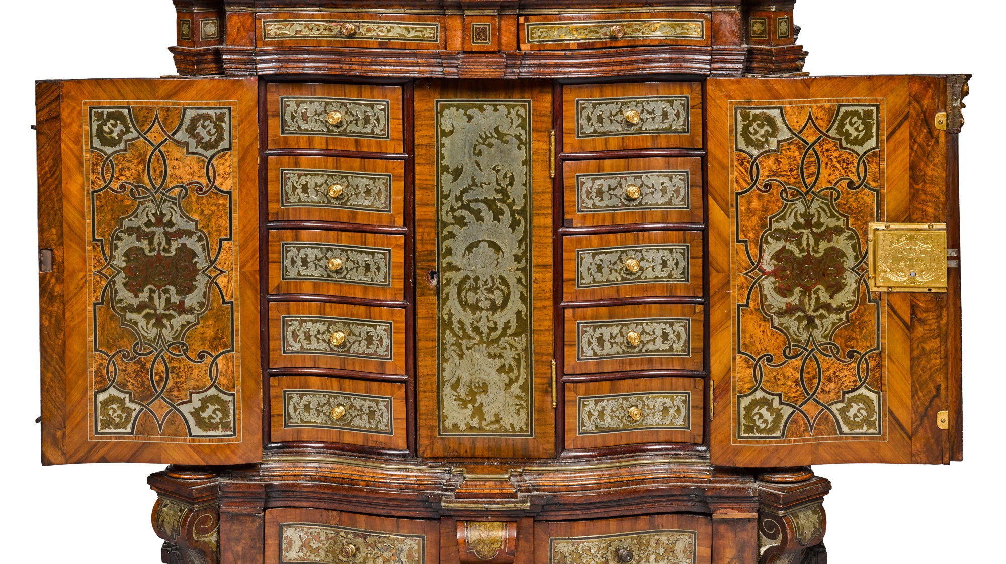 A South German walnut, fruitwood and brass marquetry Würzburg, second quarter 18th
