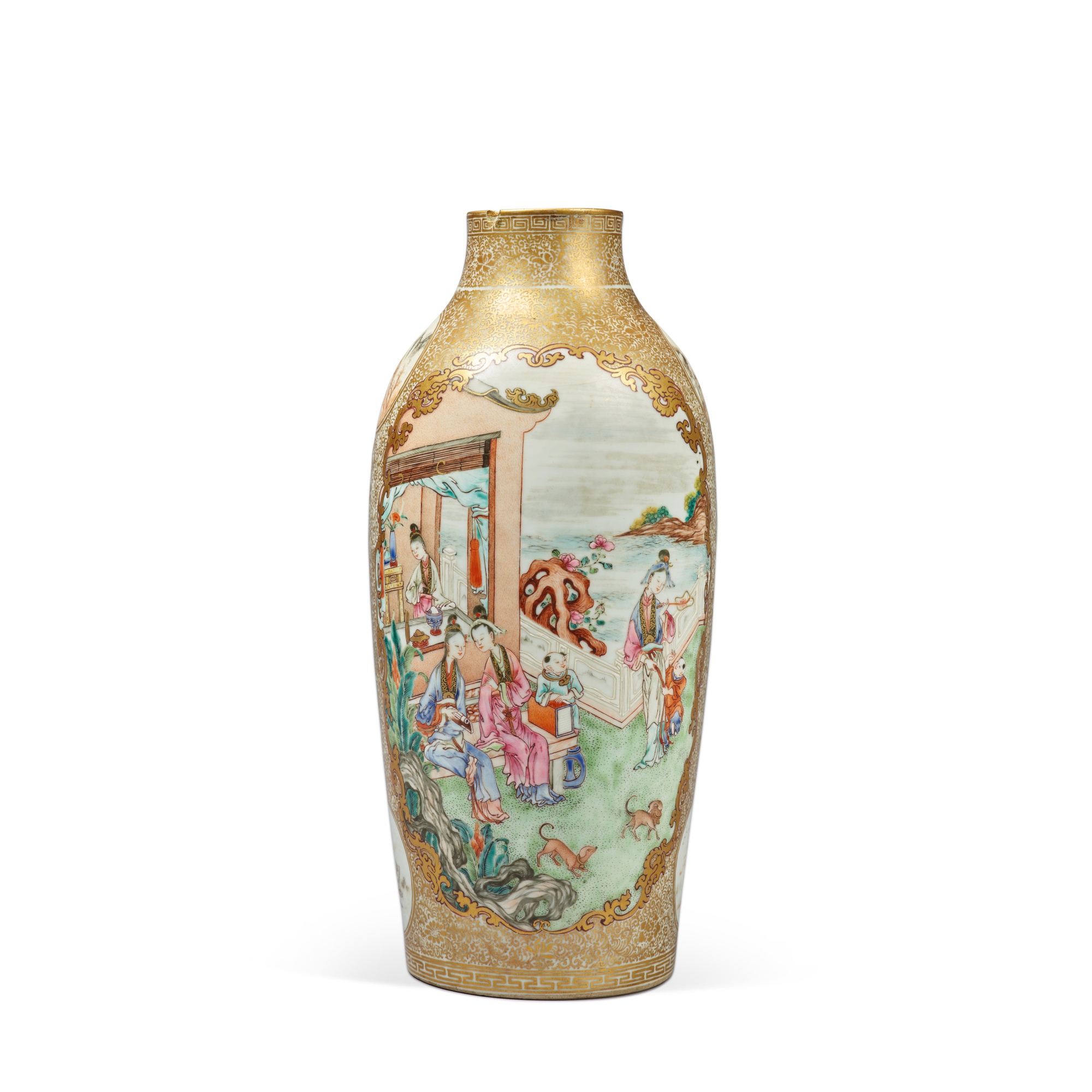 A giltdecorated famillerose 'figural' vase, Qing dynasty, Qianlong