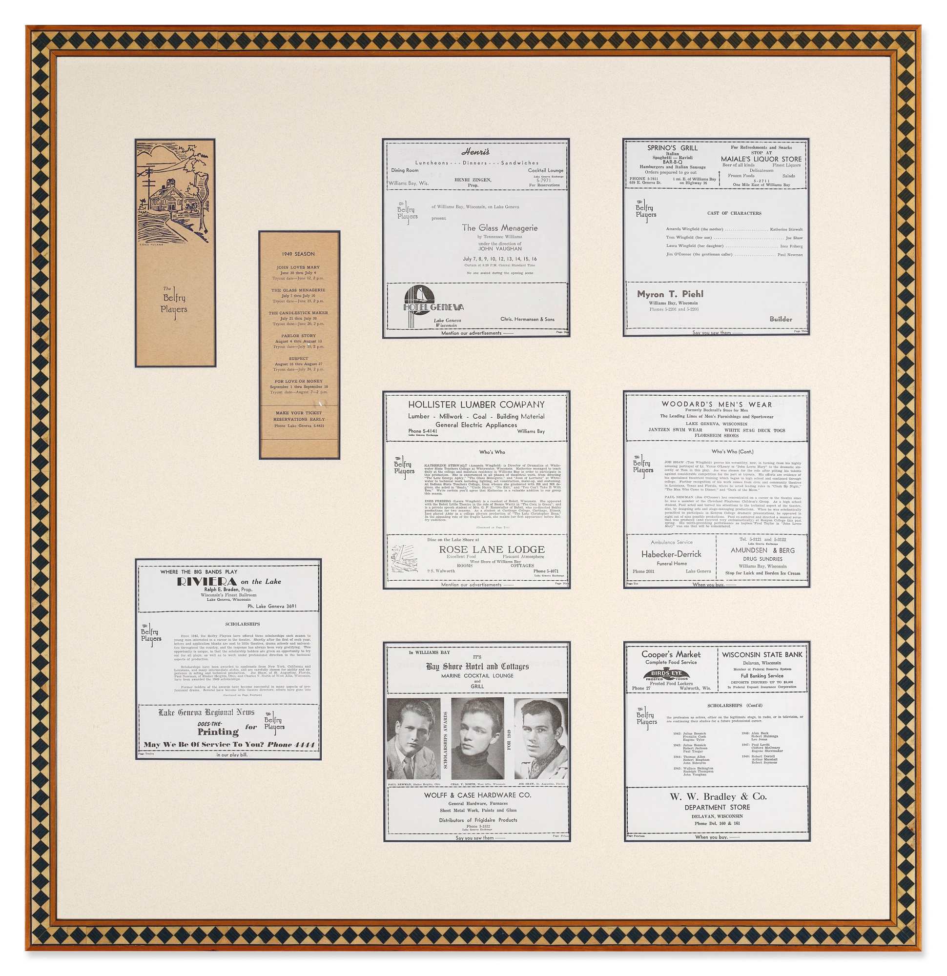 "The Glass Menagerie" Commemorative display from one of Newman's earliest theatrical roles A