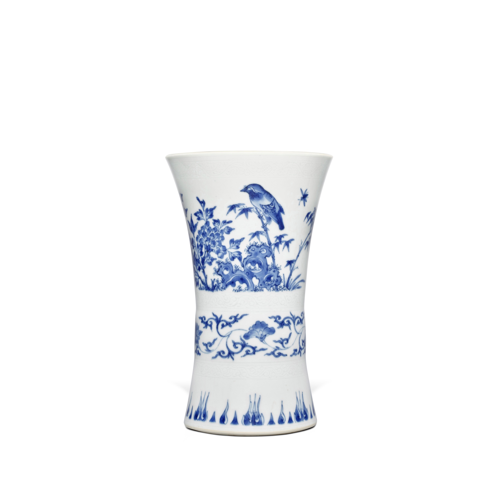 A blue and white 'bird and flower' beaker vase, Ming dynasty, Chongzhen