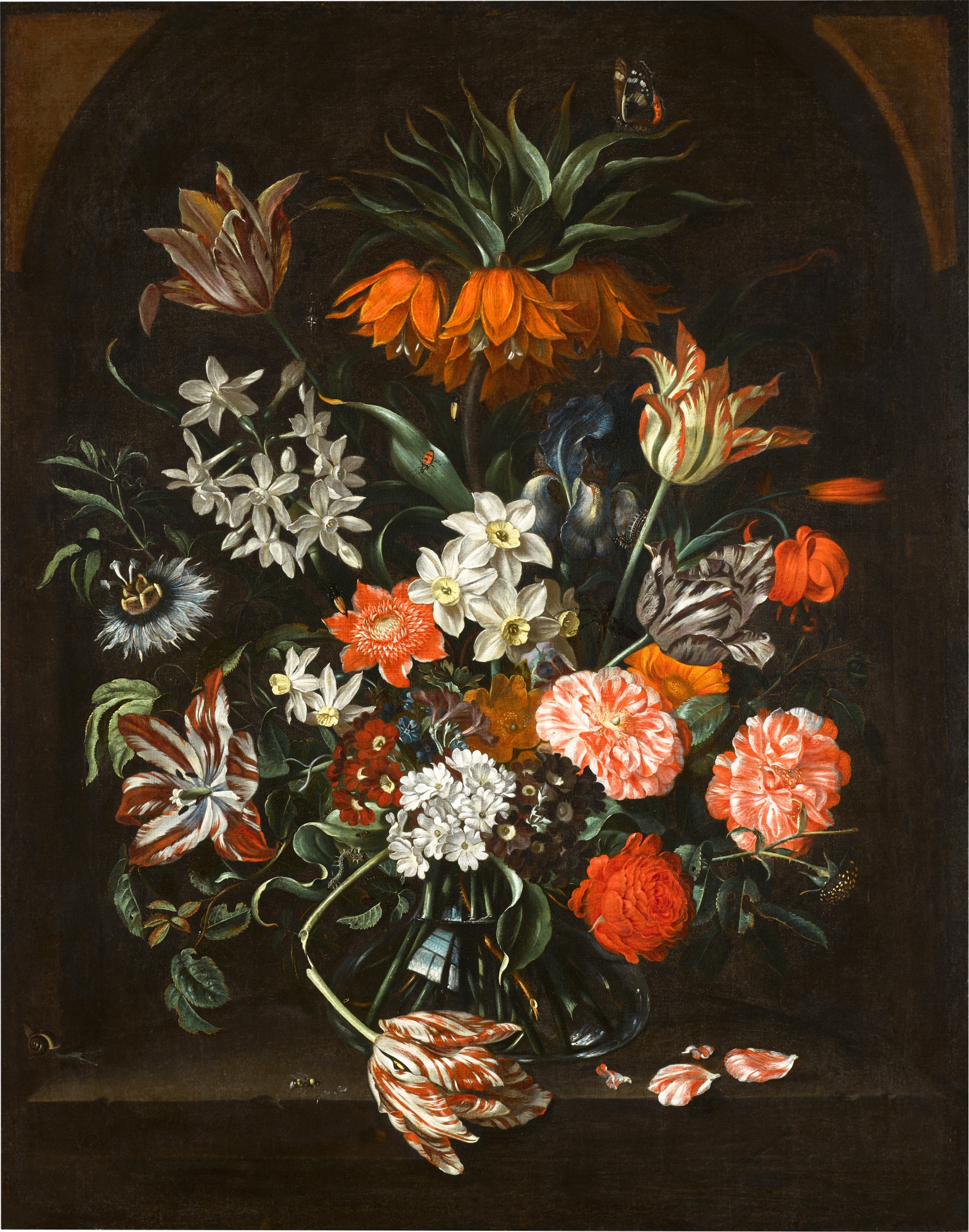 Still life of tulips, narcissus, primroses, roses, a crown imperial, an