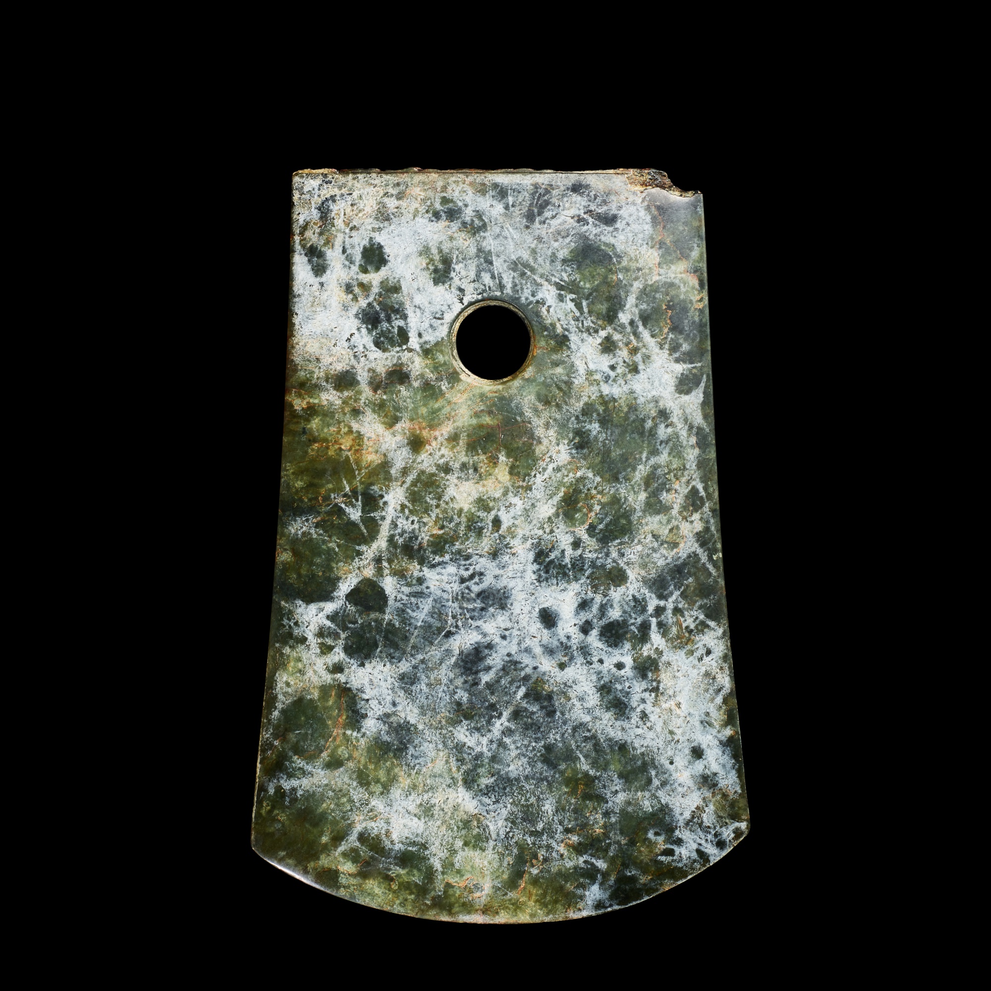 A large mottled green jade ceremonial axe, Neolithic period, Liangzhu ...