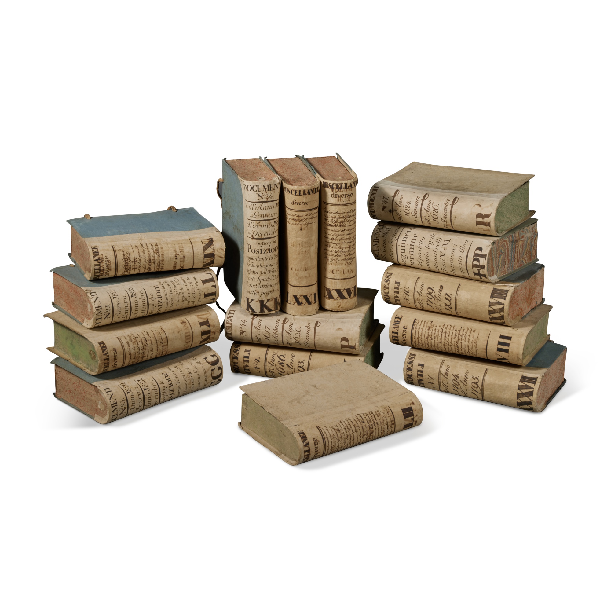 A Set of Fifteen Decorative Boxes in the Shape of Book Bindings