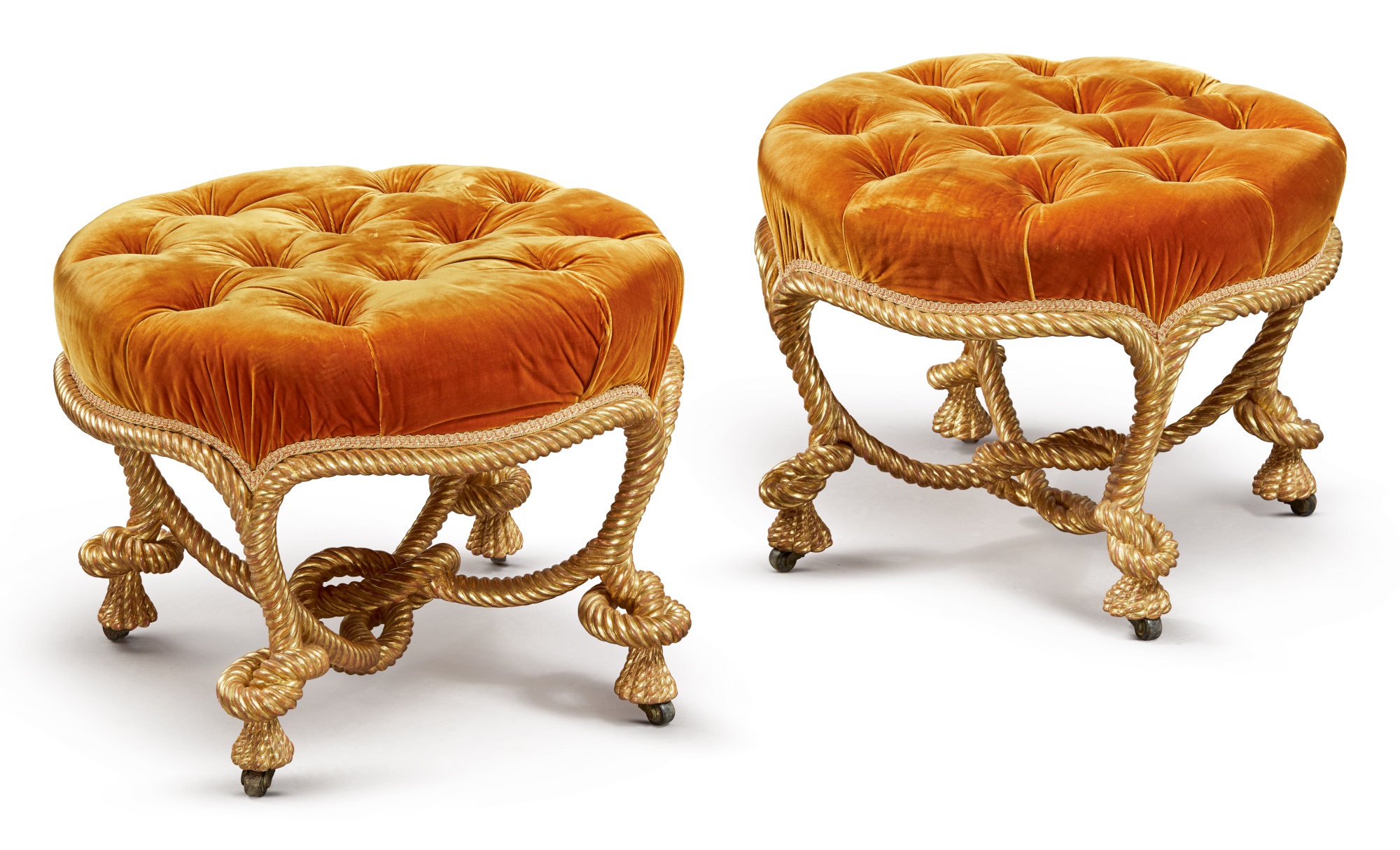 A Pair of French Giltwood Rope-Twist Stools in the Manner of A.M.E ...