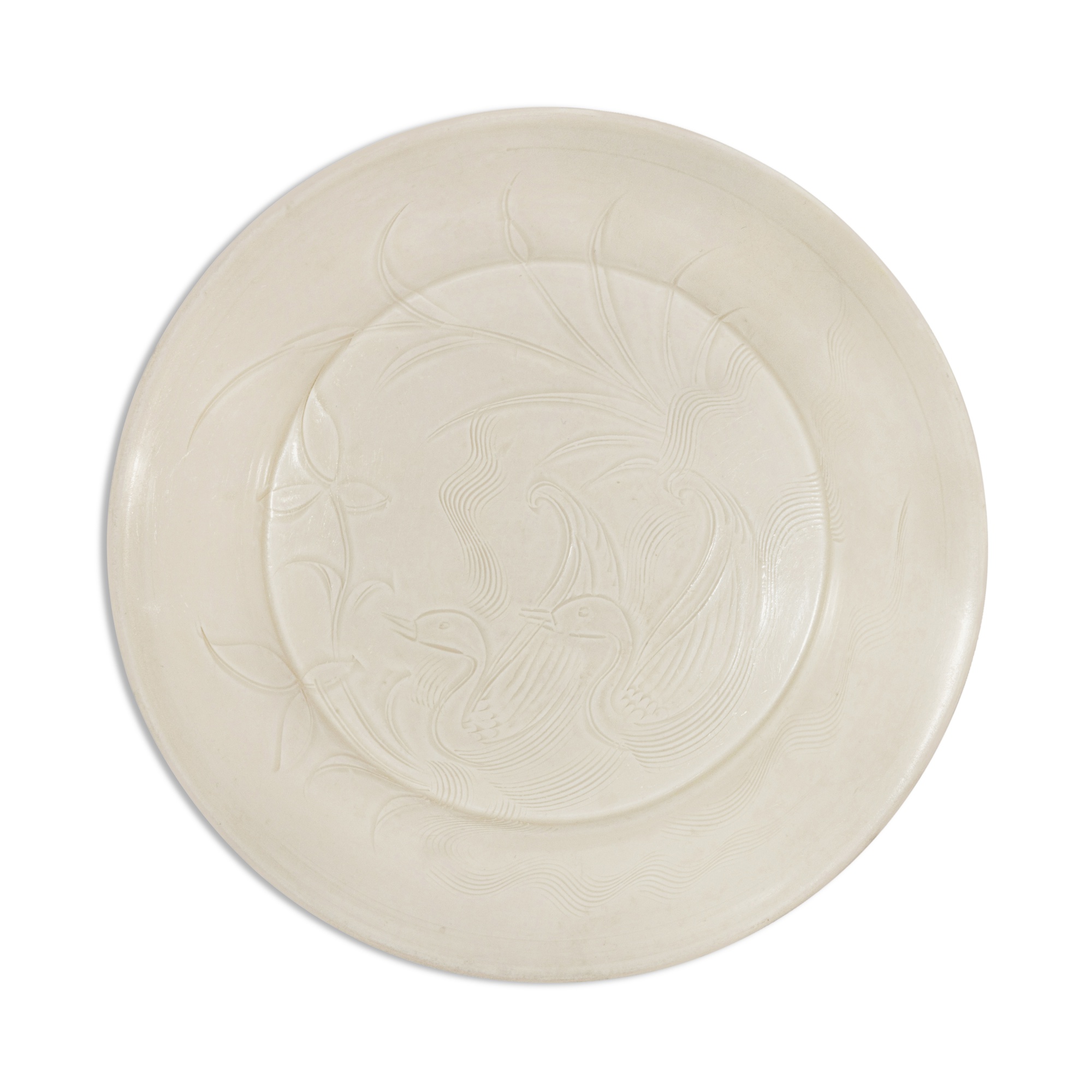 A carved 'Ding' 'mandarin ducks' dish, Northern Song dynasty 北宋