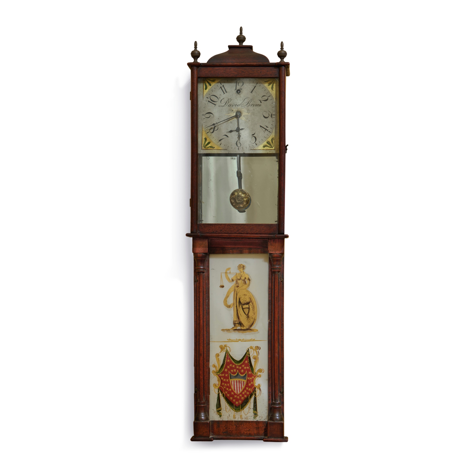 A Federal Mahogany and Églomisé Paneled Wall Clock, works by David