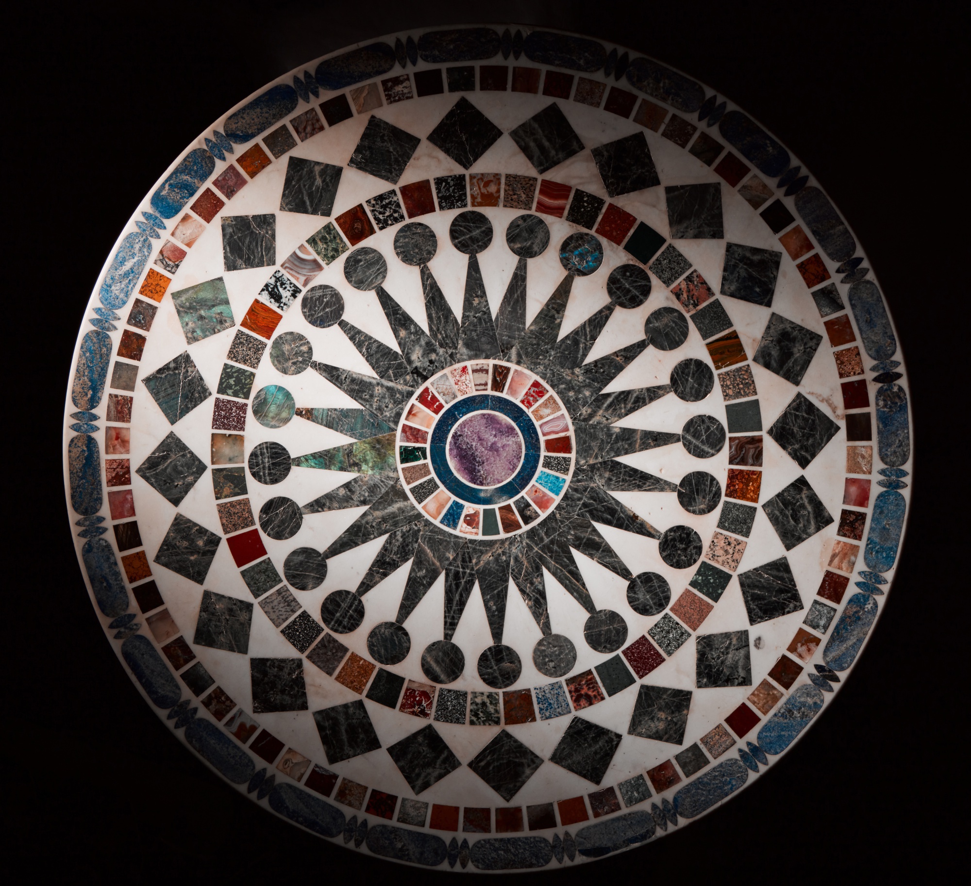 An Italian specimen pietre dure and marble table top, circa 1805