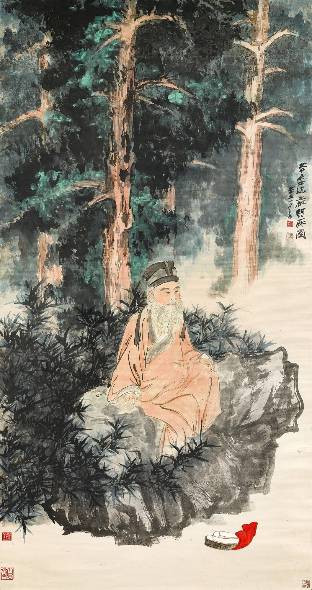 秋山夕照 古木寒林 山水画 掛軸 水墨画 张大千加州时期杰作《秋山夕照》 | Chinese Paintings – Modern