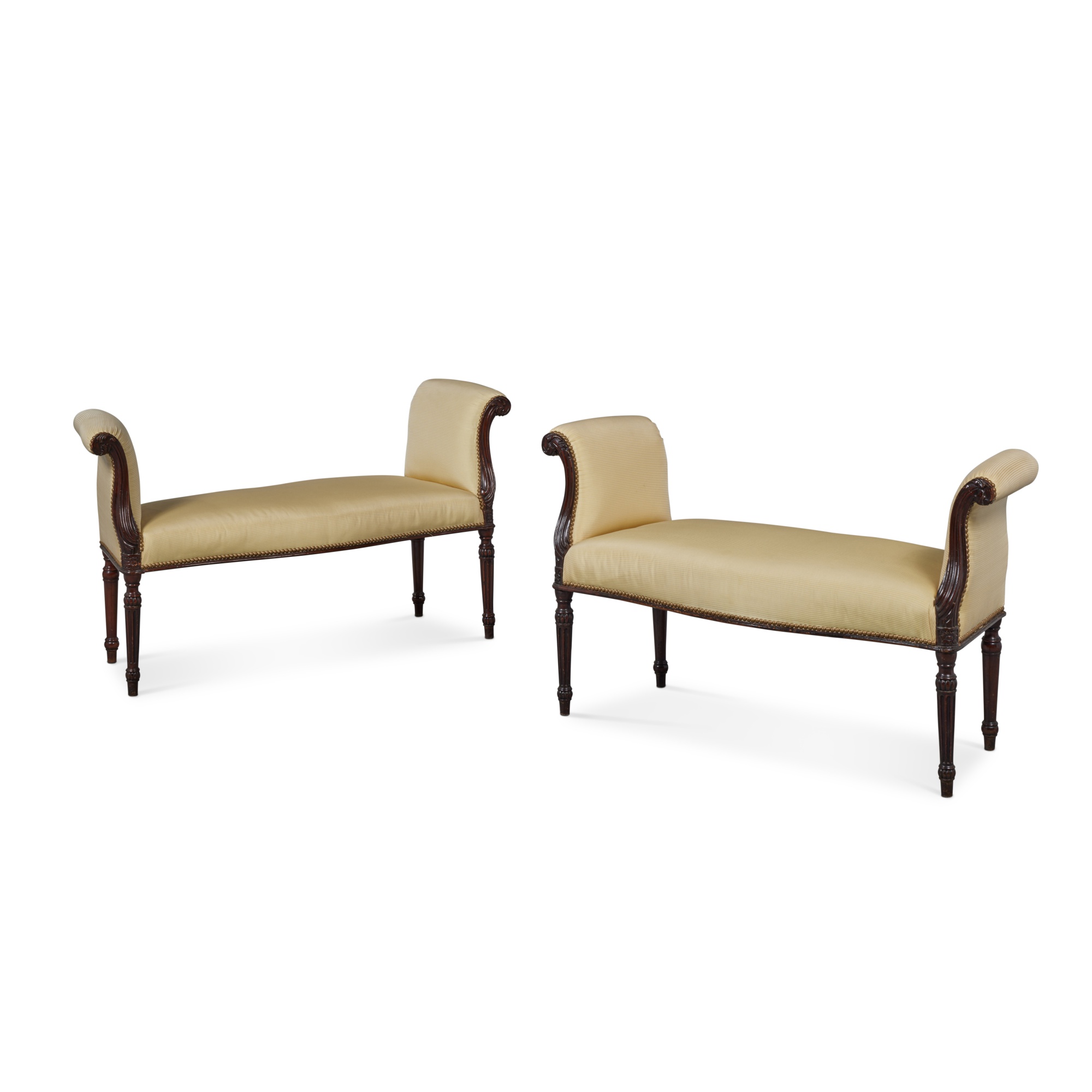 A Pair of III Mahogany Window Seats, one circa 1780, the other