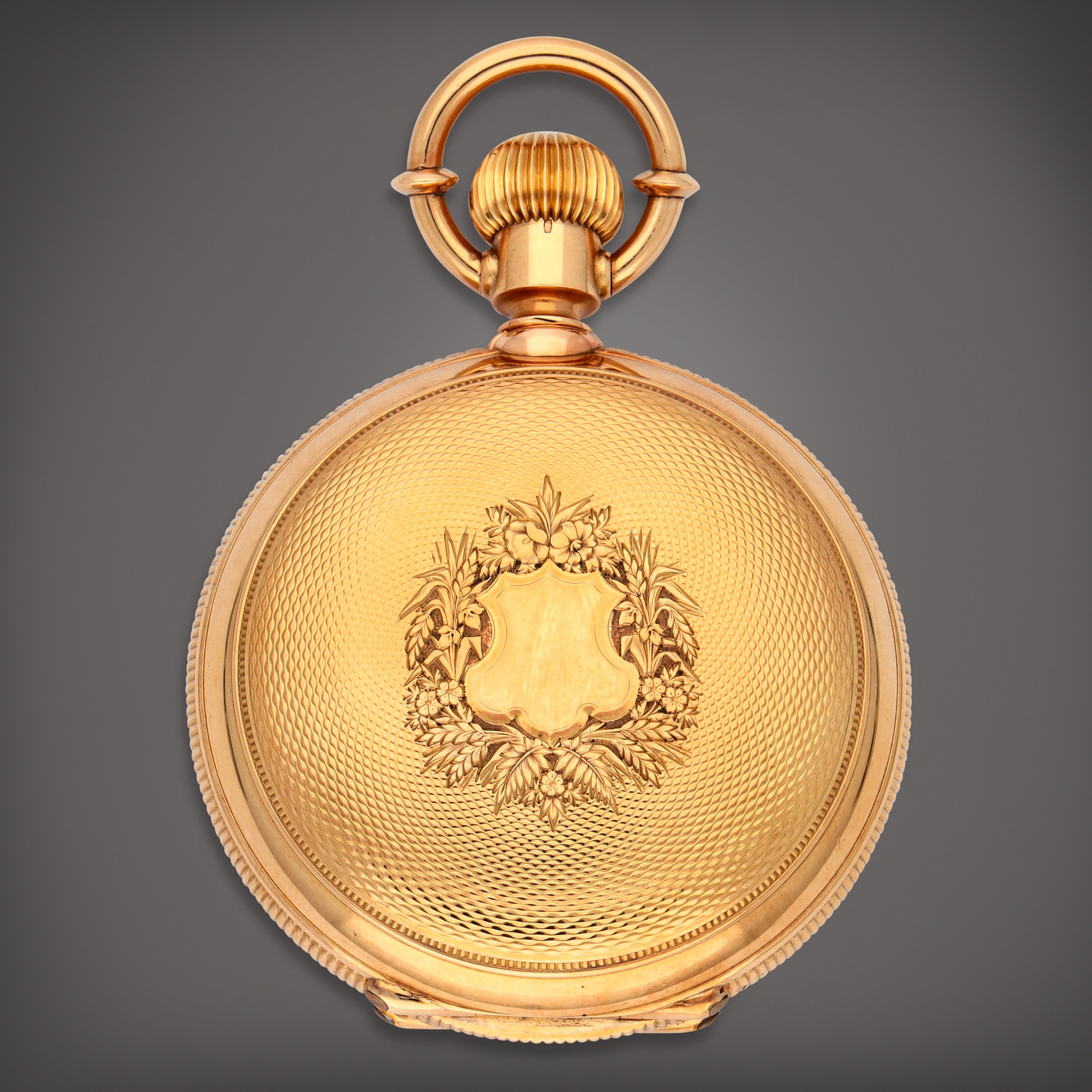 A yellow gold hunting cased watch with spring detent escapement and