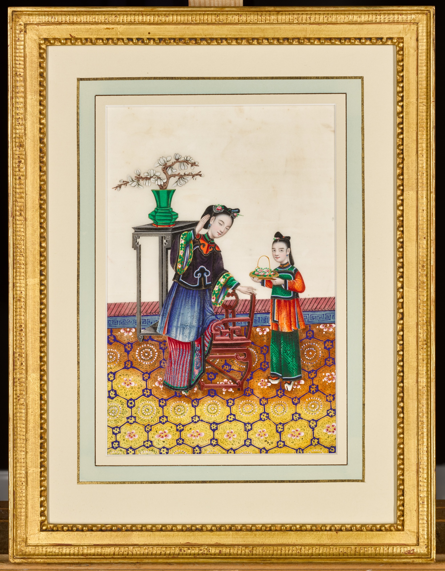 A set of twelve rice-paper paintings of figures with attendants in ...