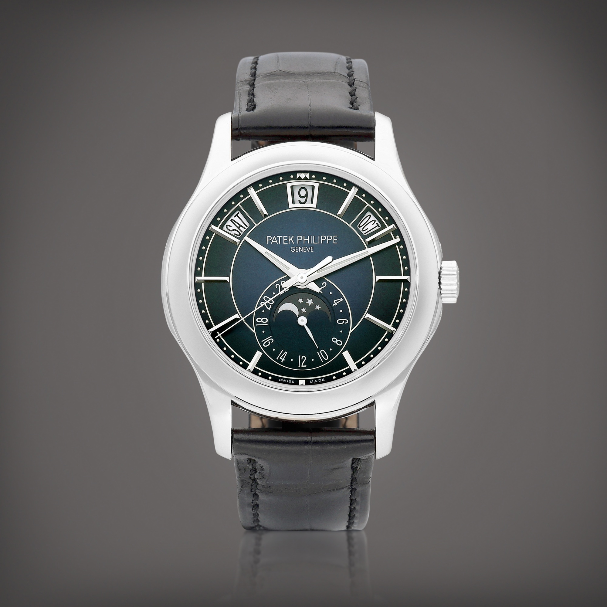 Reference 5205 | A white gold annual calendar wristwatch with moon ...
