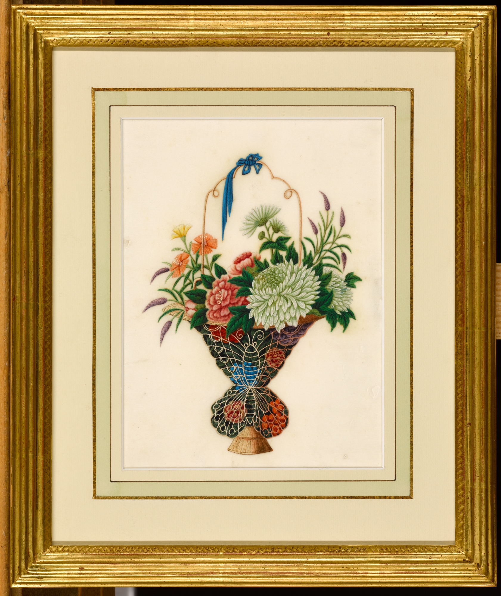 A set of twelve rice-paper paintings of bouquets in baskets, Chinese ...
