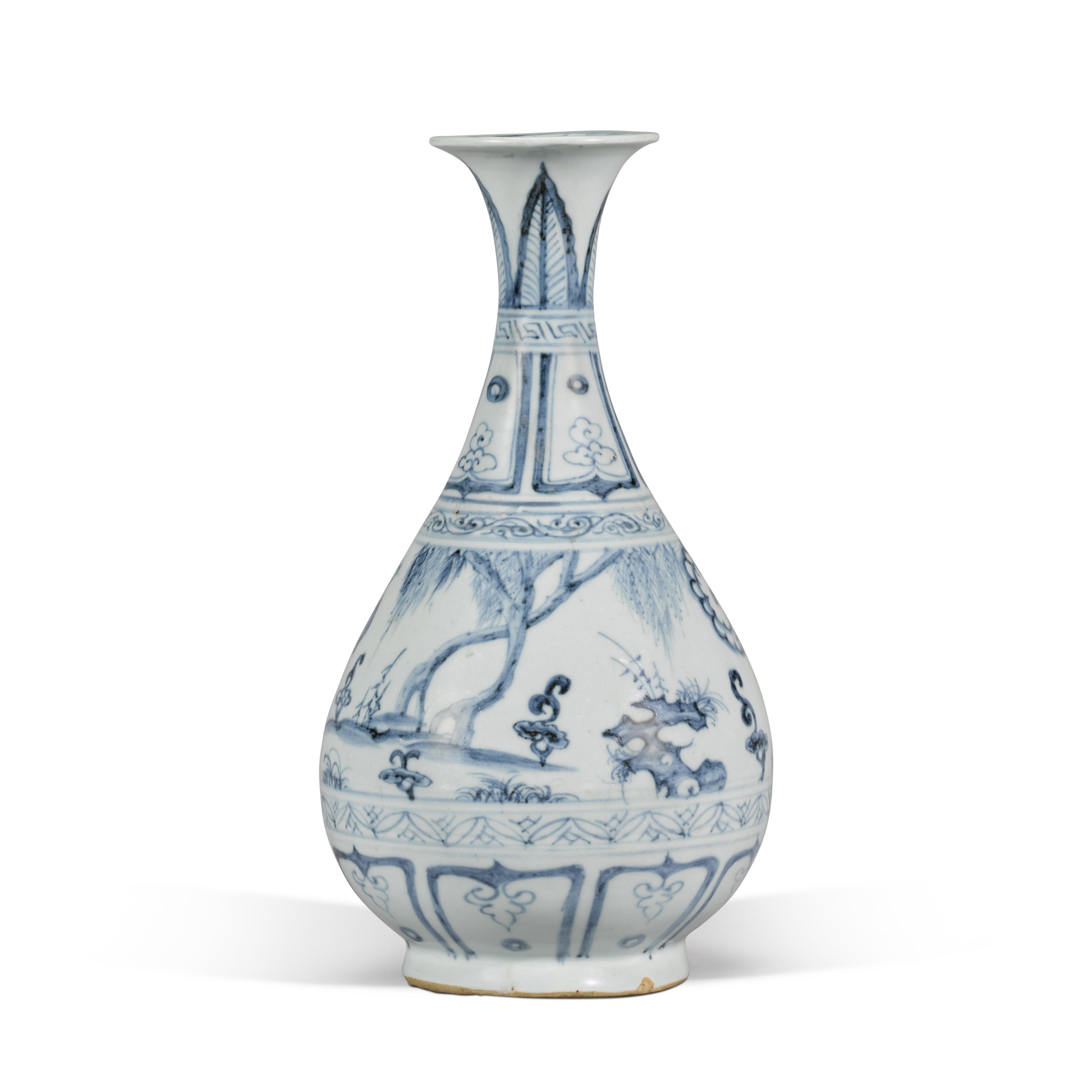 A blue and white 'figural' vase, Yuhuchunping, Yuan dynasty 元