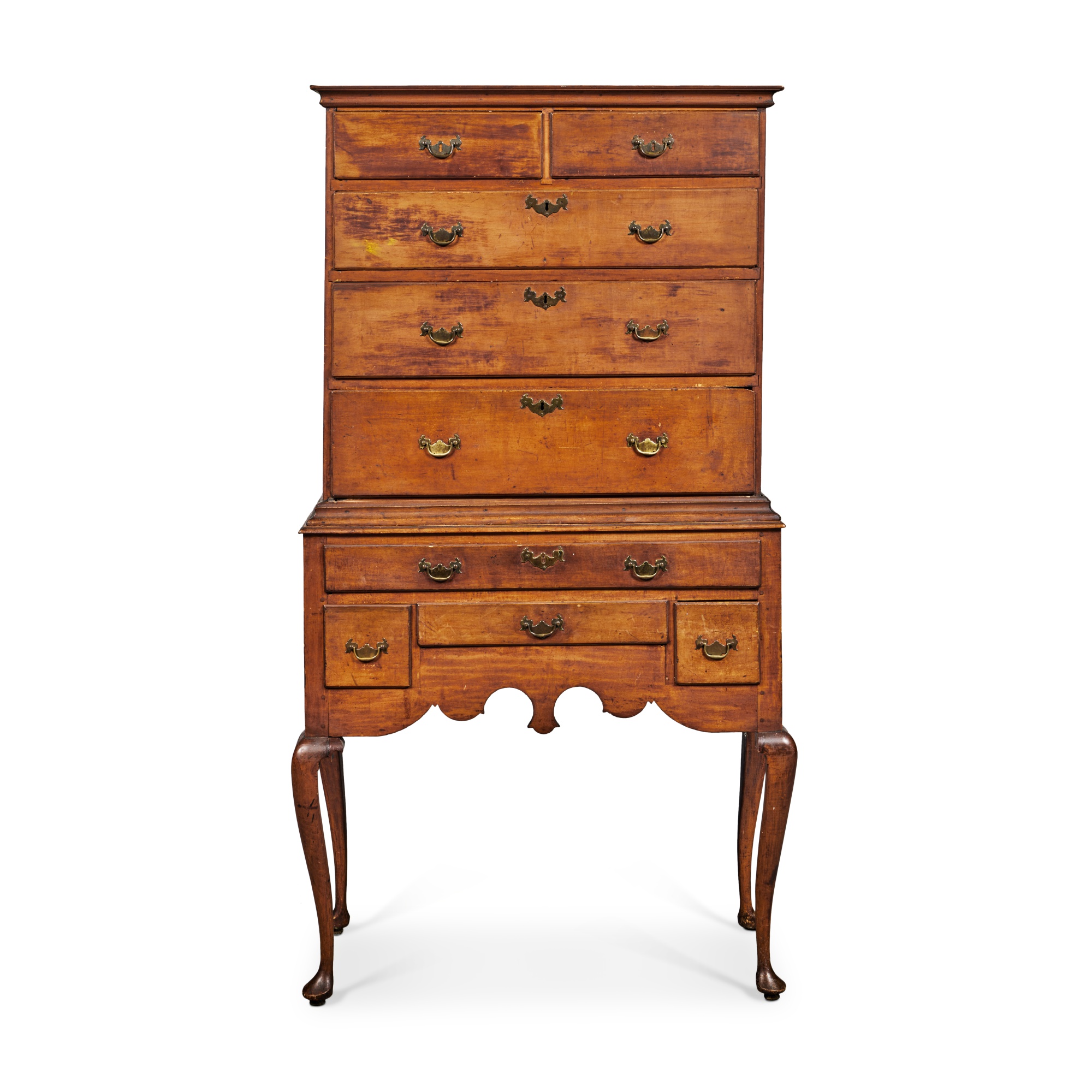 A Queen Anne Cherrywood and Maple High Chest of Drawers, Stonington