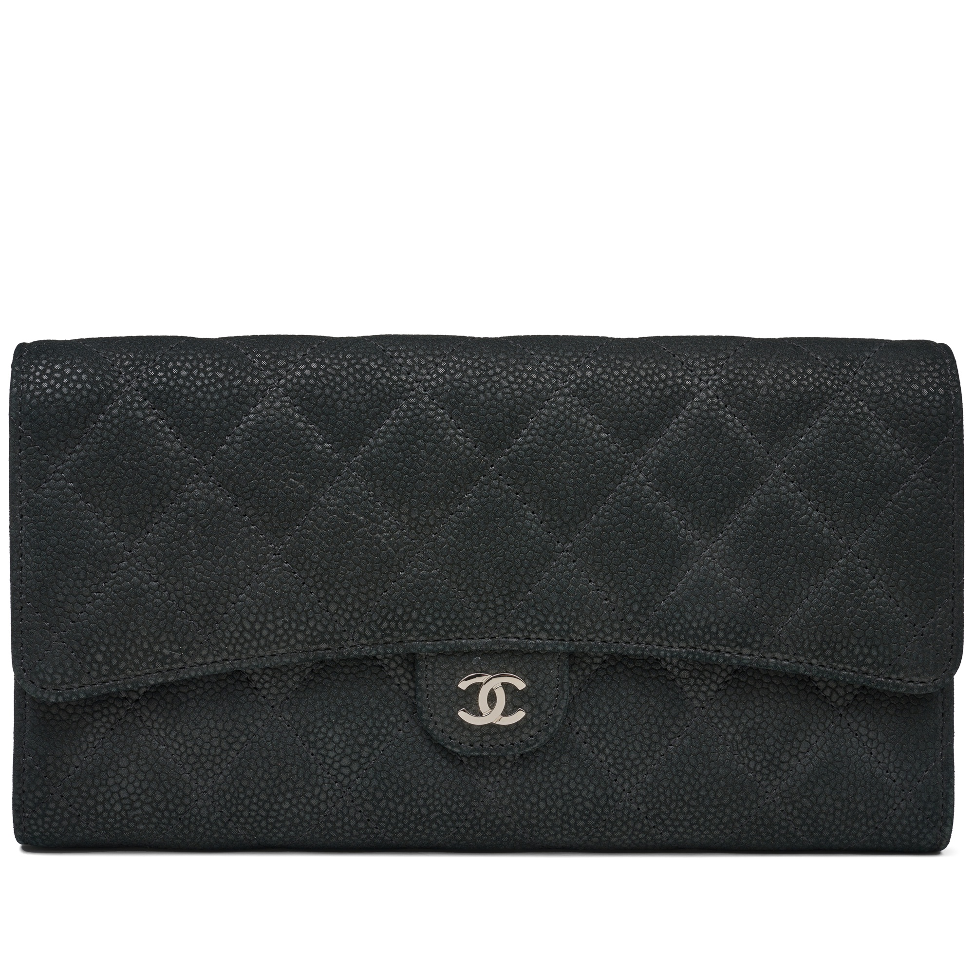 CC Classic Long Flap Wallet Black Quilted Caviar Gold Buckle 243676 main image 1