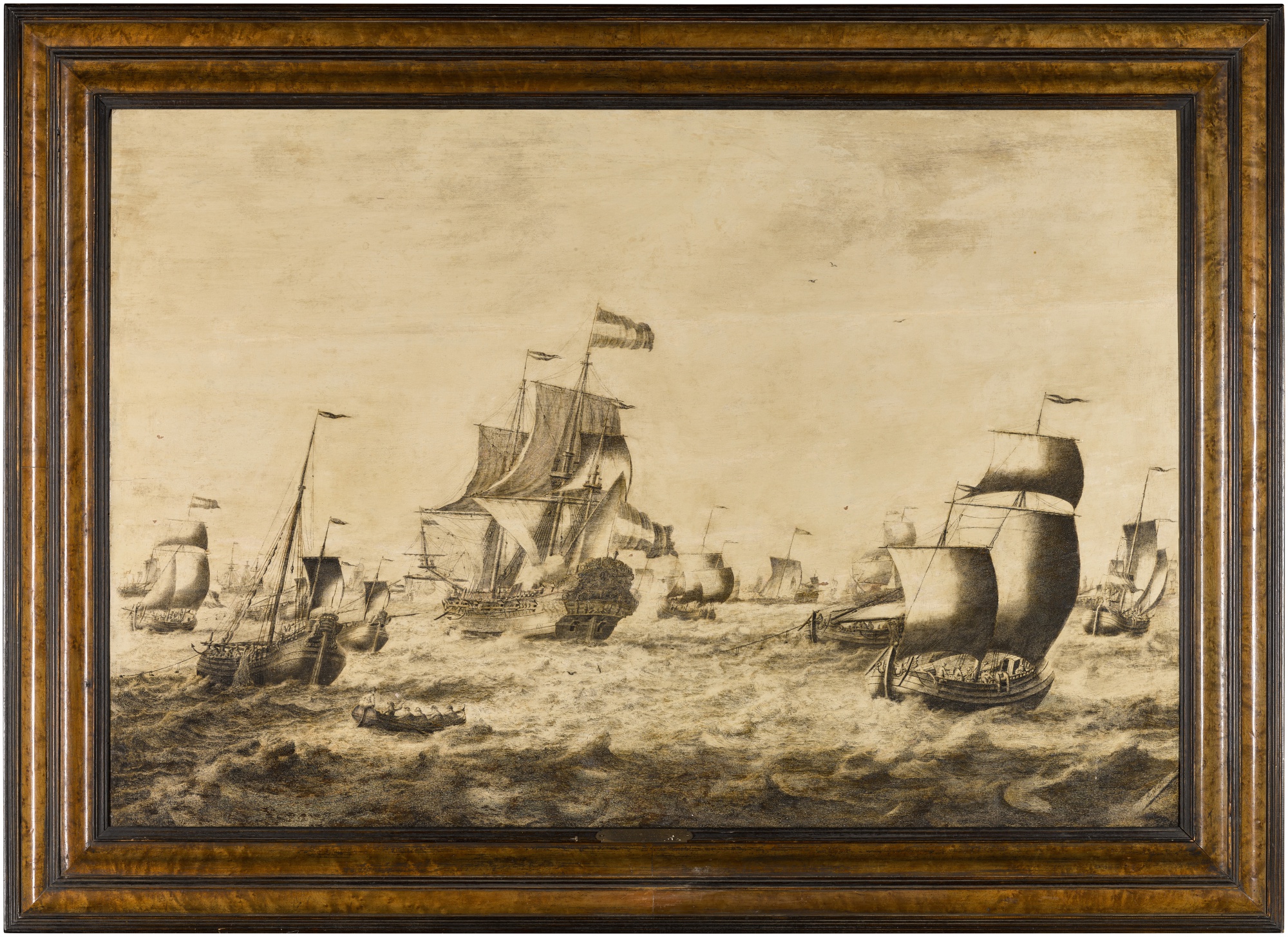 Dutch herring fleet featuring boats casting nets and a rowing boat in ...