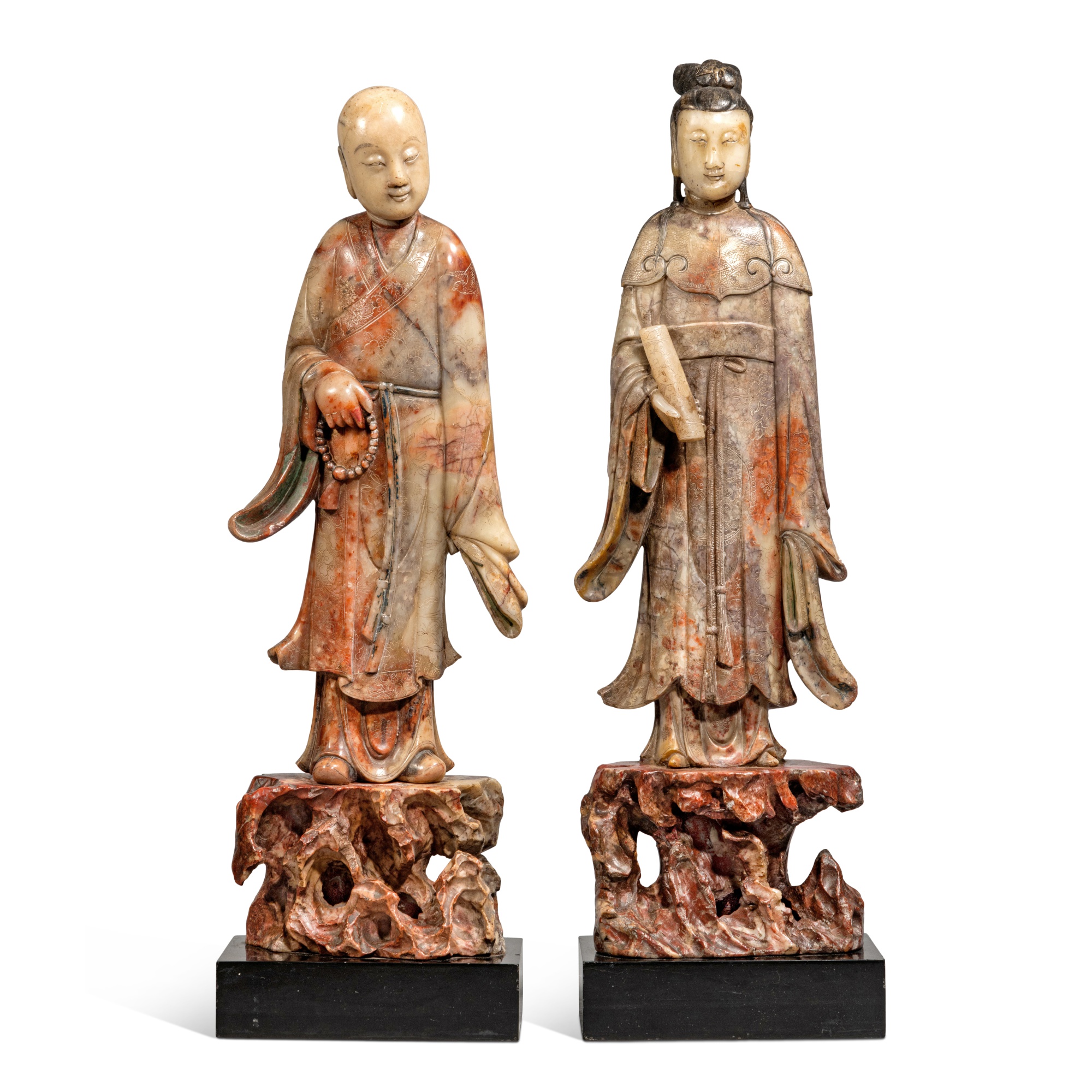 Two large soapstone standing figures, Qing dynasty, 19th century