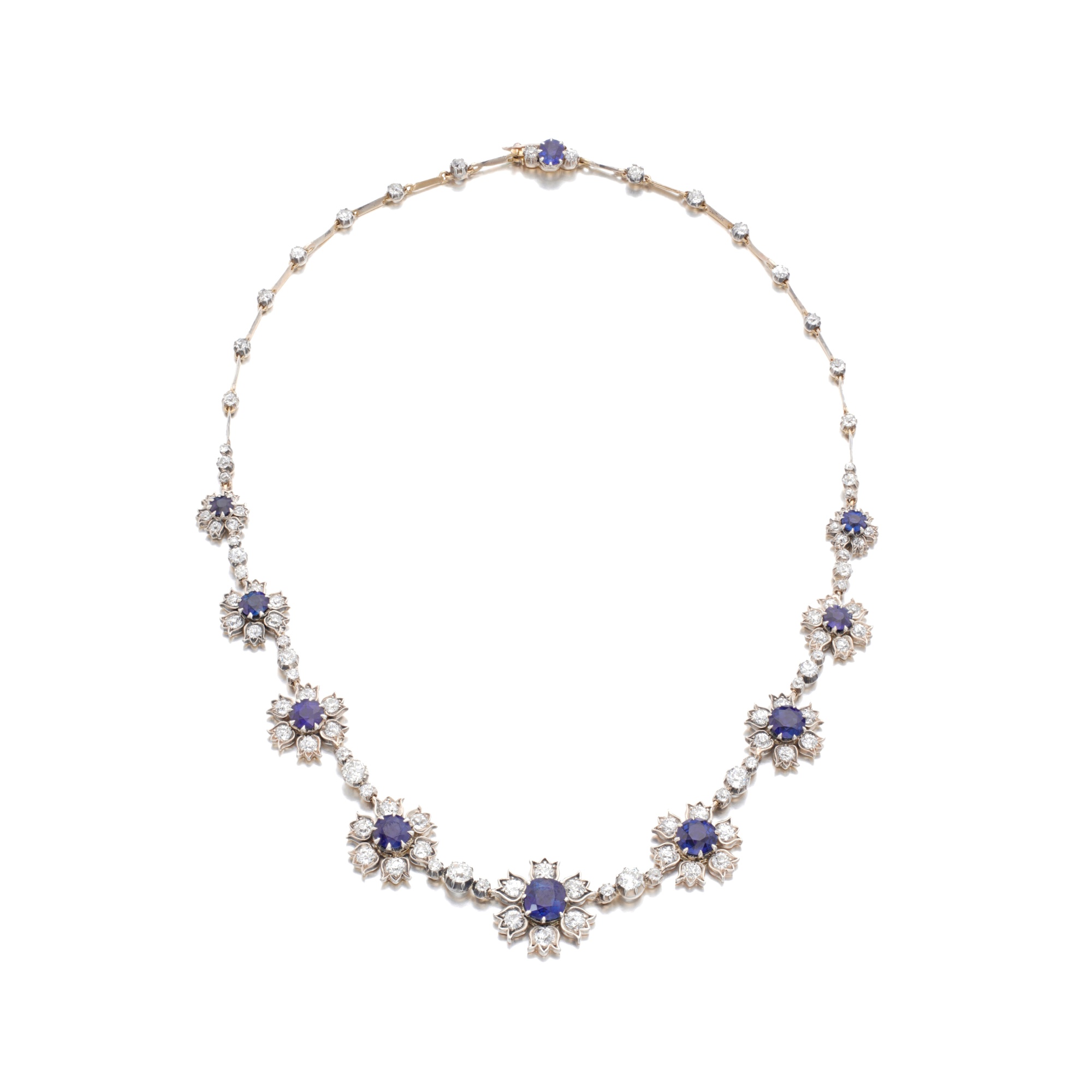 Collier Argent 925 Avec Saphir Bleu Teinté Et Perles Facettées - Longueur 50,8 Cm - Neuf Sans Emballage