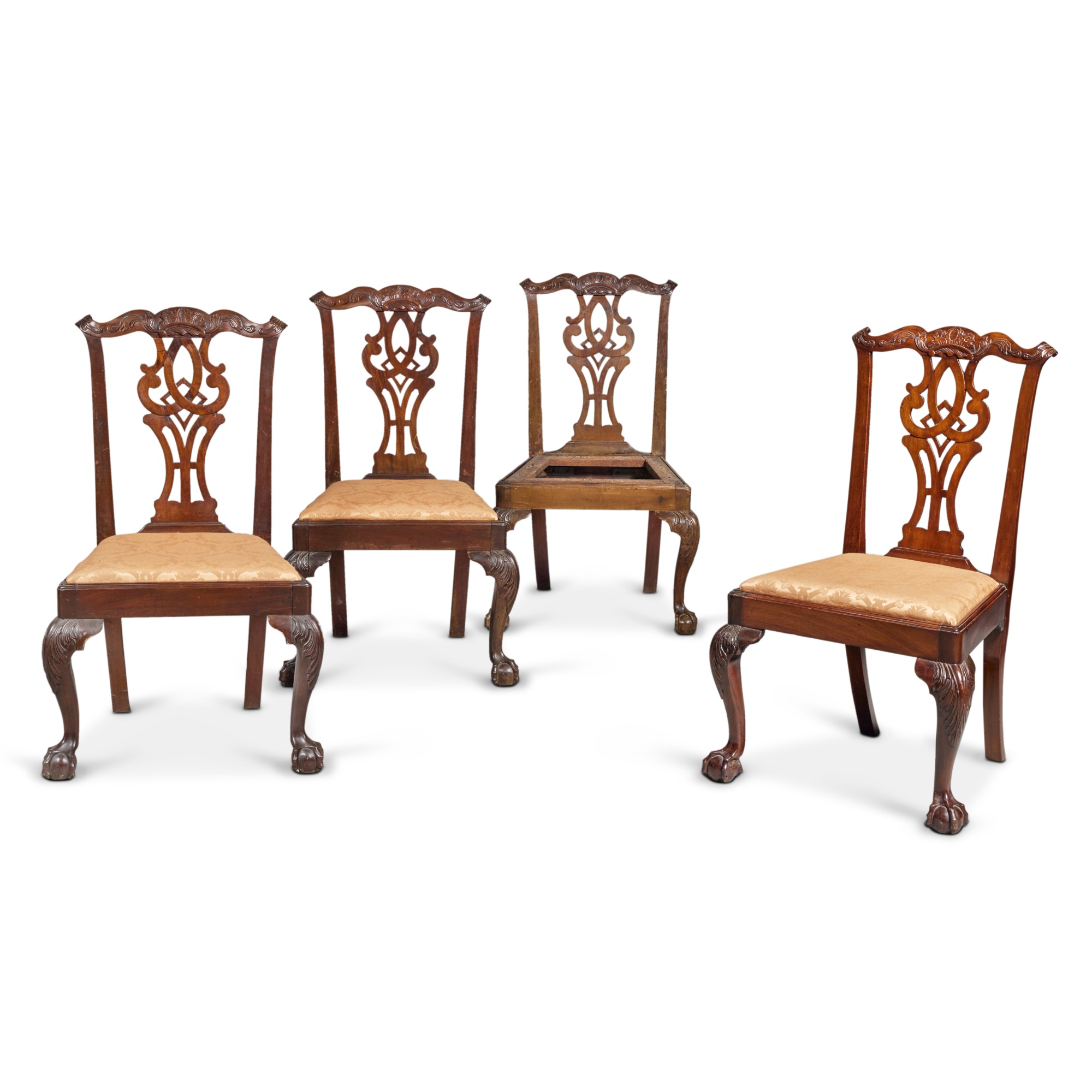 Fine and Rare Set of Four Chippendale Carved Mahogany Side Chairs, New York, Circa 1770 The