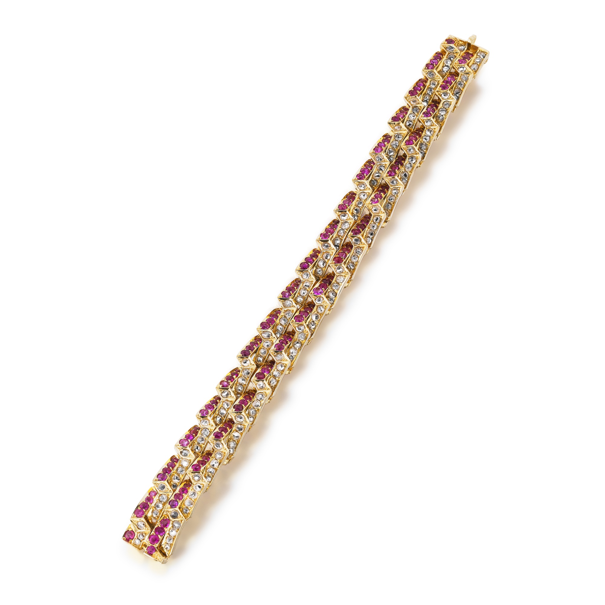 Bracelet Unisexe En Or 18 Carats Avec Diamants Et Rubis - 2,35 Cts Total - Coupes Princesse Et Ronde - Marque Jisha