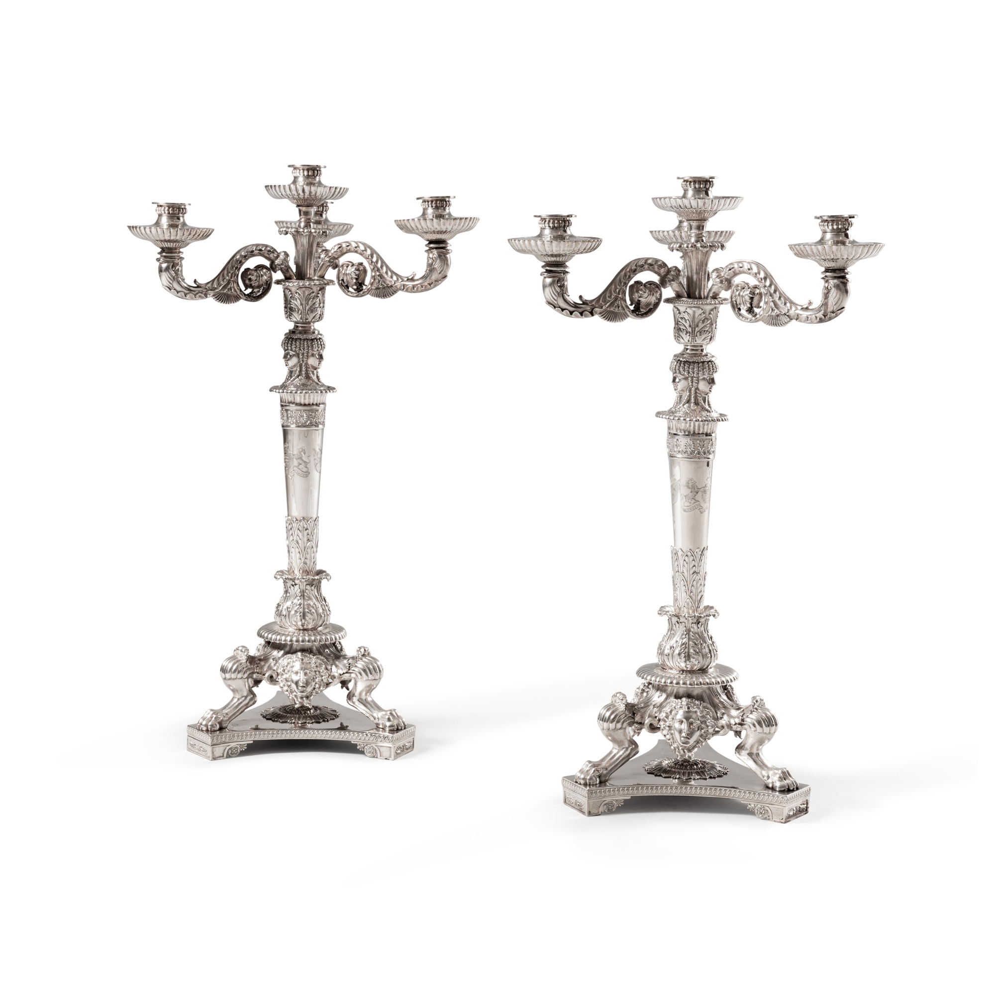 A pair of George III silver four-light candelabra from the Picton ...