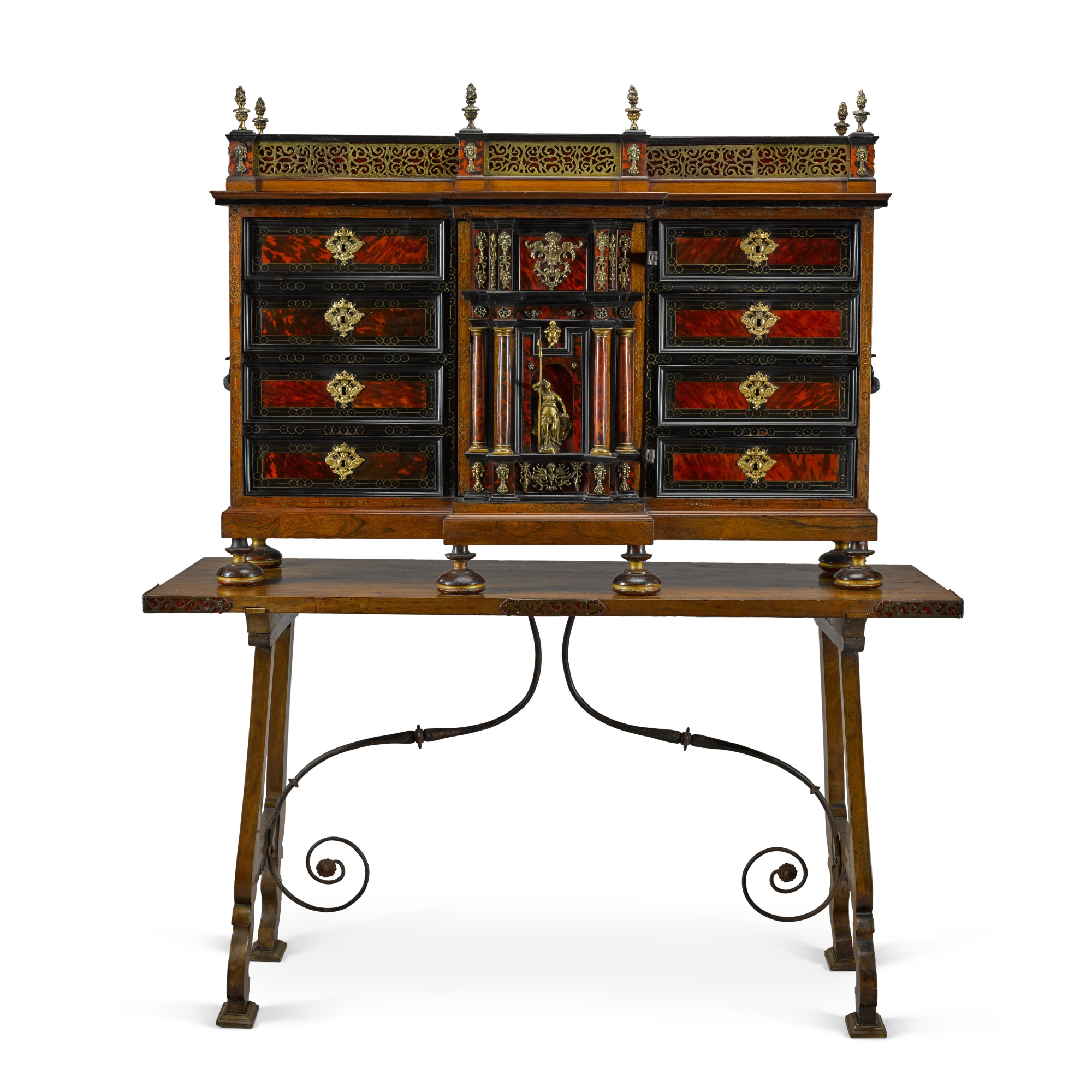 A Spanish Baroque giltbrass mounted red tortoiseshell and inlaid