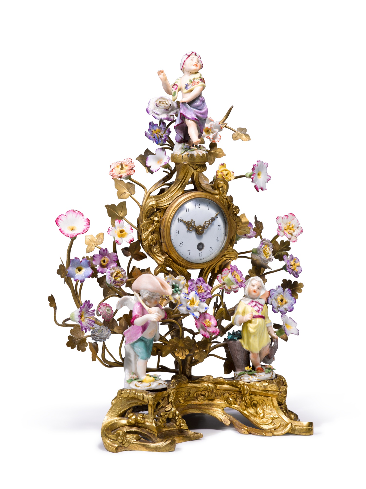 A PorcelainMounted GiltBronze Mantel Clock, Late 19th Century